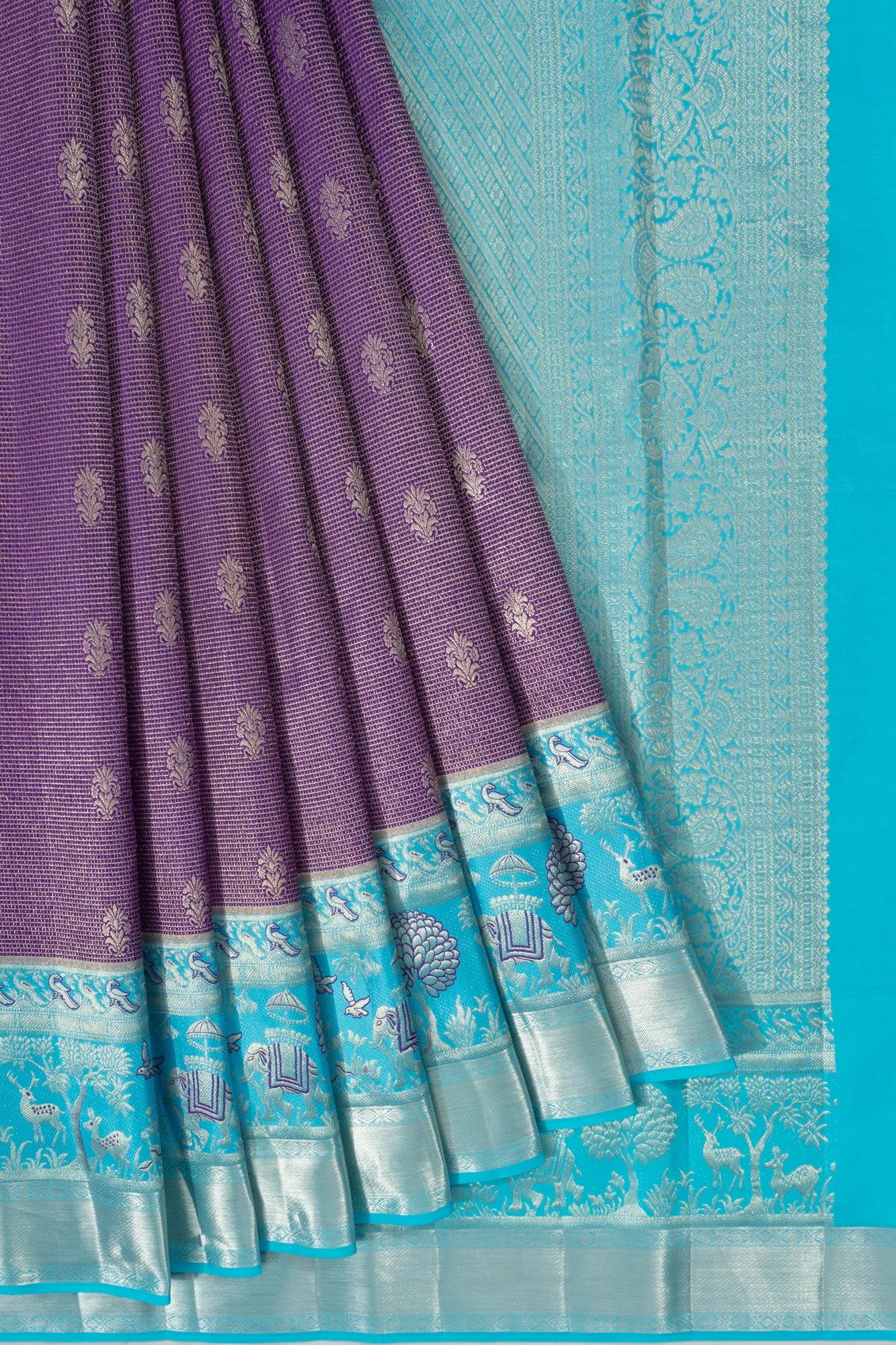 Taranga Kanchi Silk Checks And Butta Purple Saree