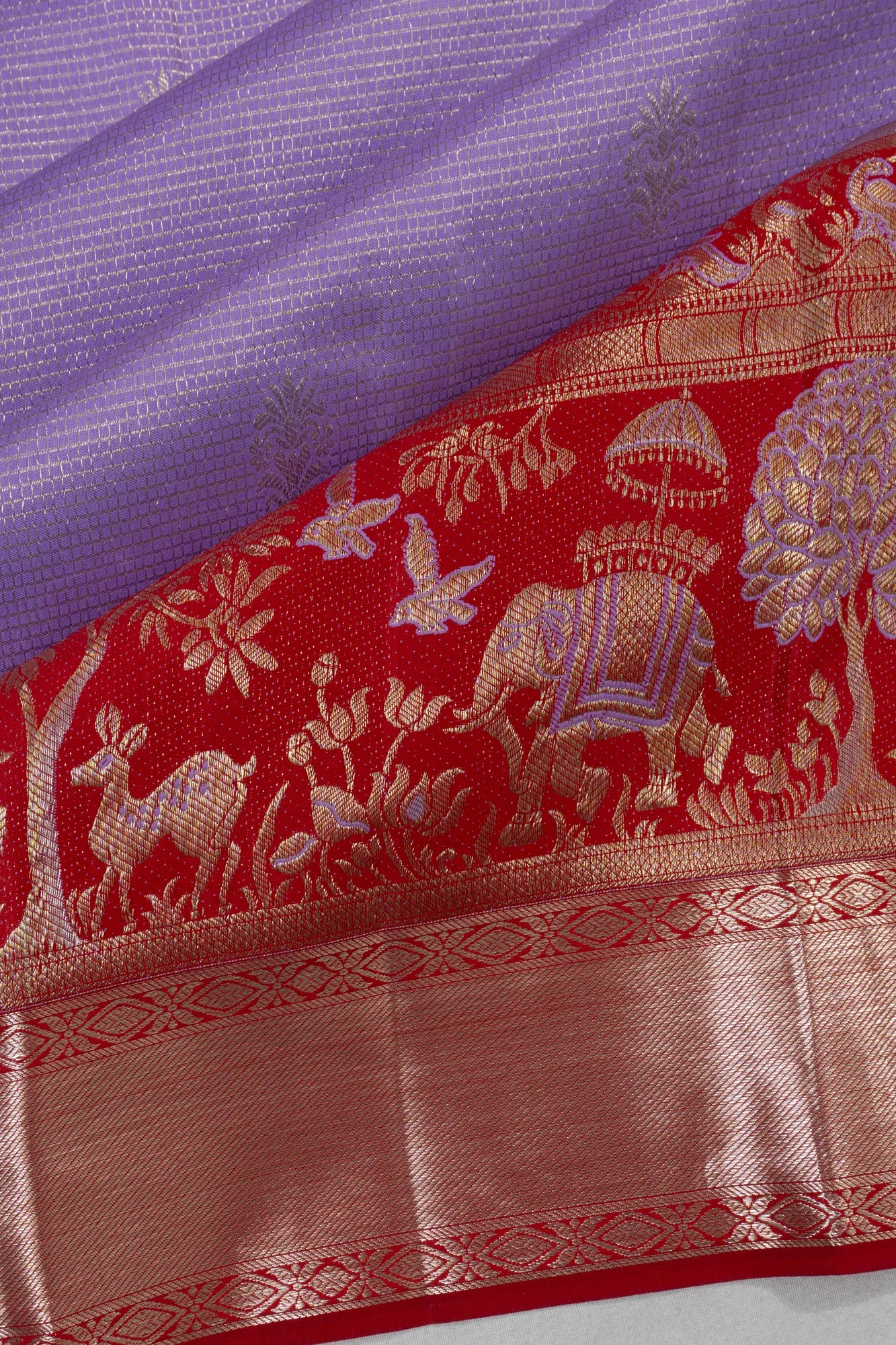 Taranga Kanchi Silk Checks And Butta Lavender Saree
