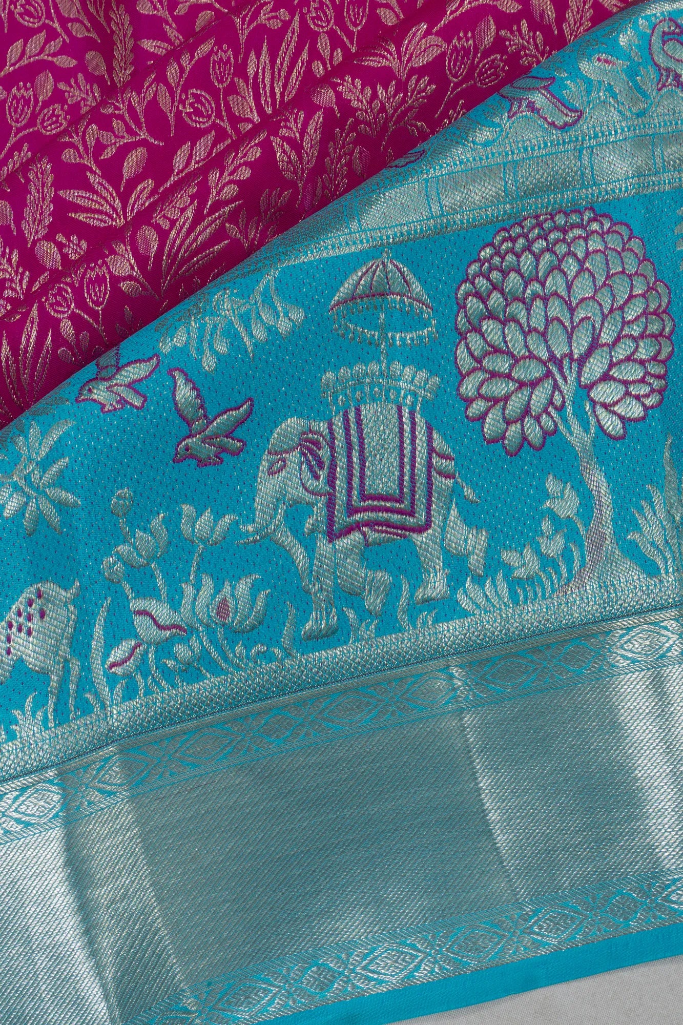 Taranga Kanchi Silk Brocade Rani Pink Saree