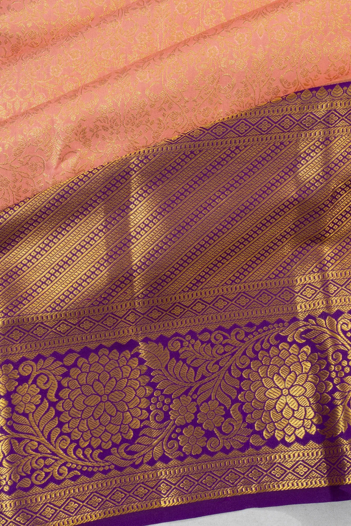 Taranga Kanchi Silk Brocade Peach Saree