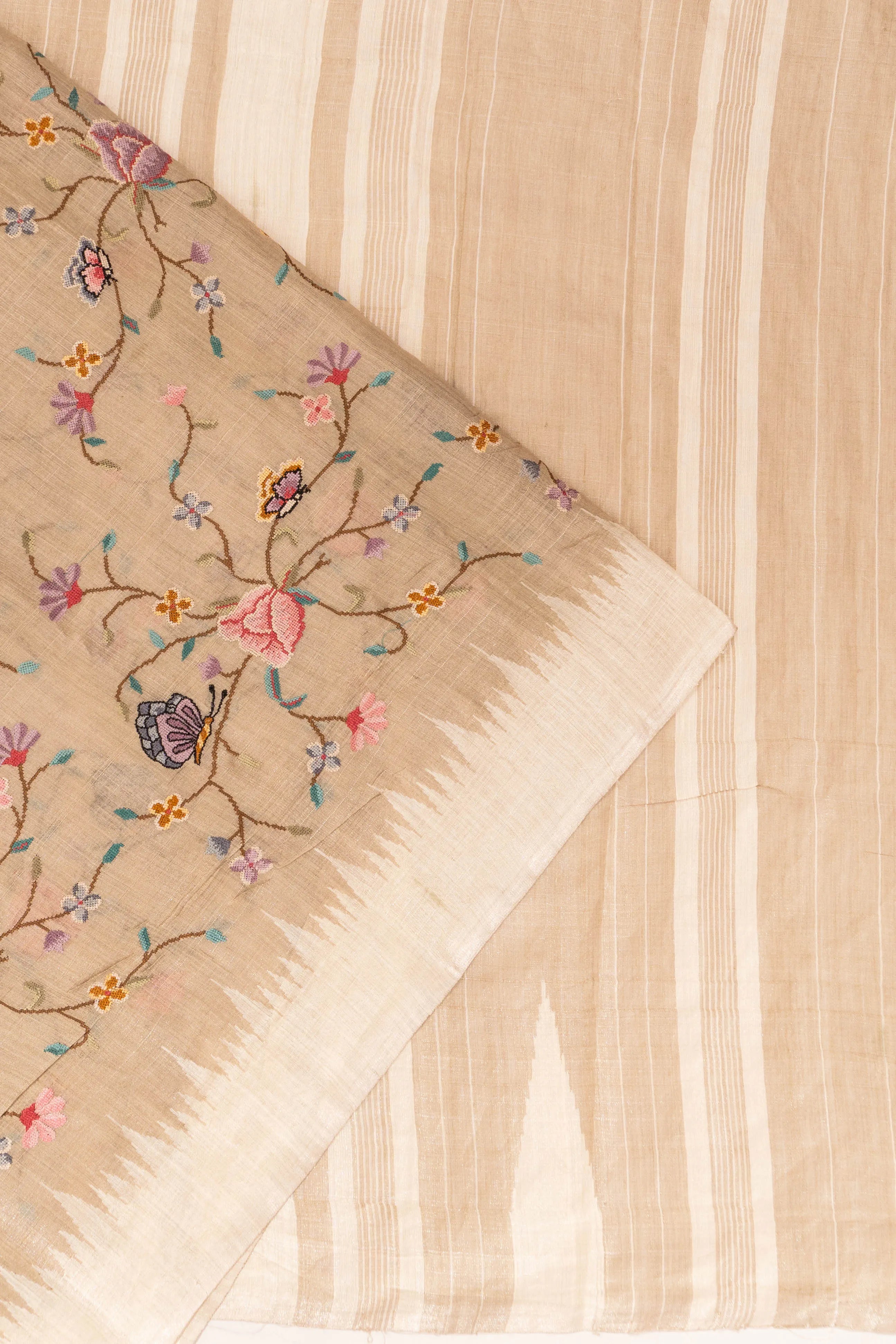 Tussar Embroidery Beige Saree