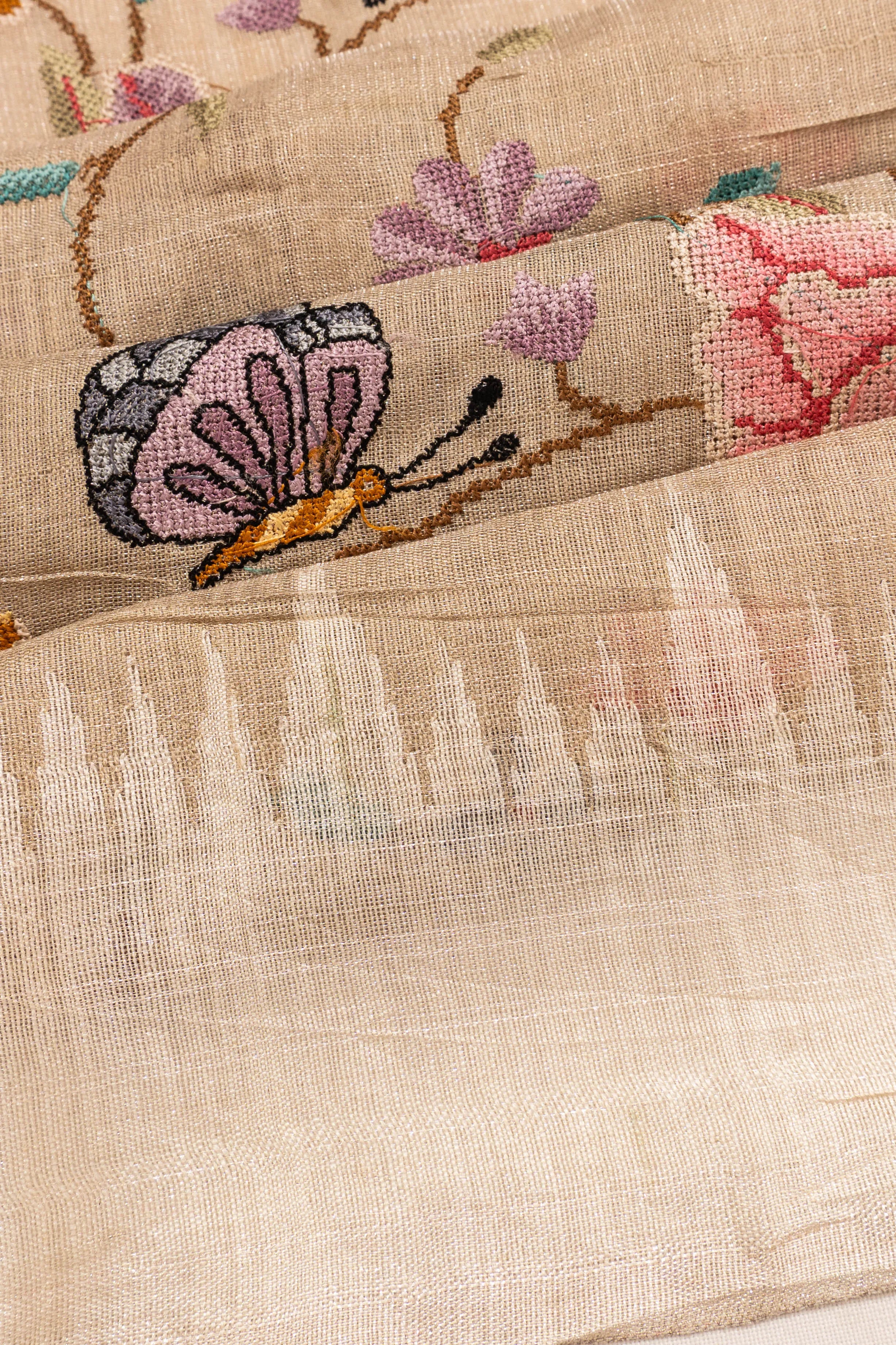 Tussar Embroidery Beige Saree