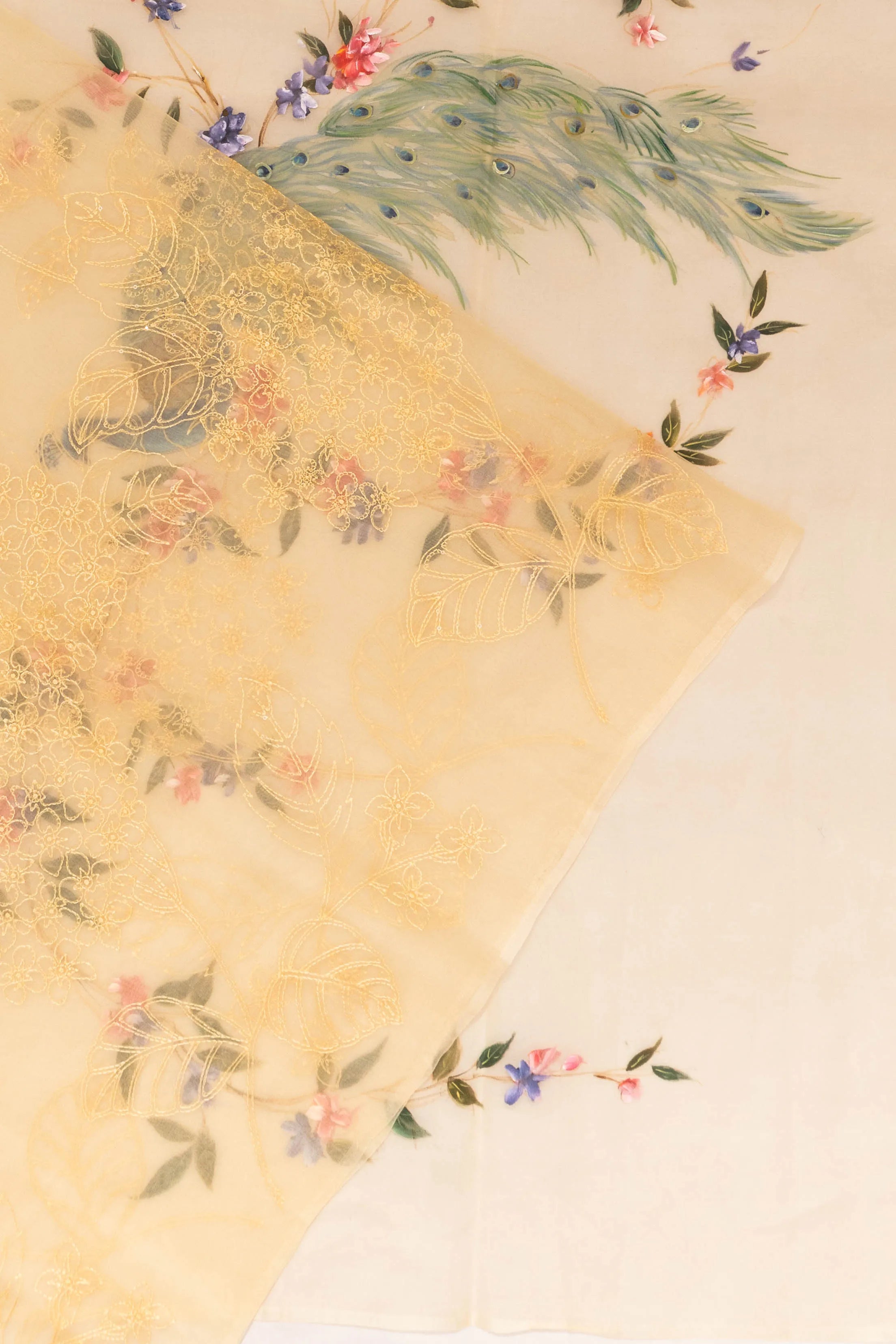 Organza Embroidery Pastel Yellow Saree With Printed Pallu