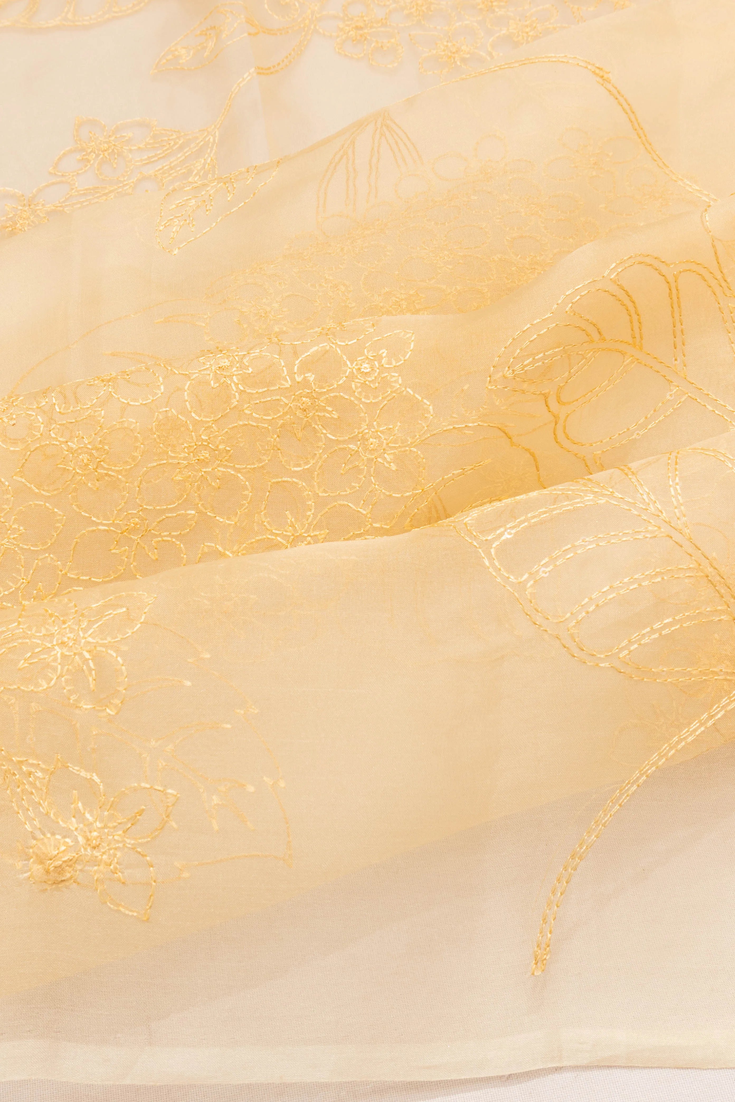 Organza Embroidery Pastel Yellow Saree With Printed Pallu