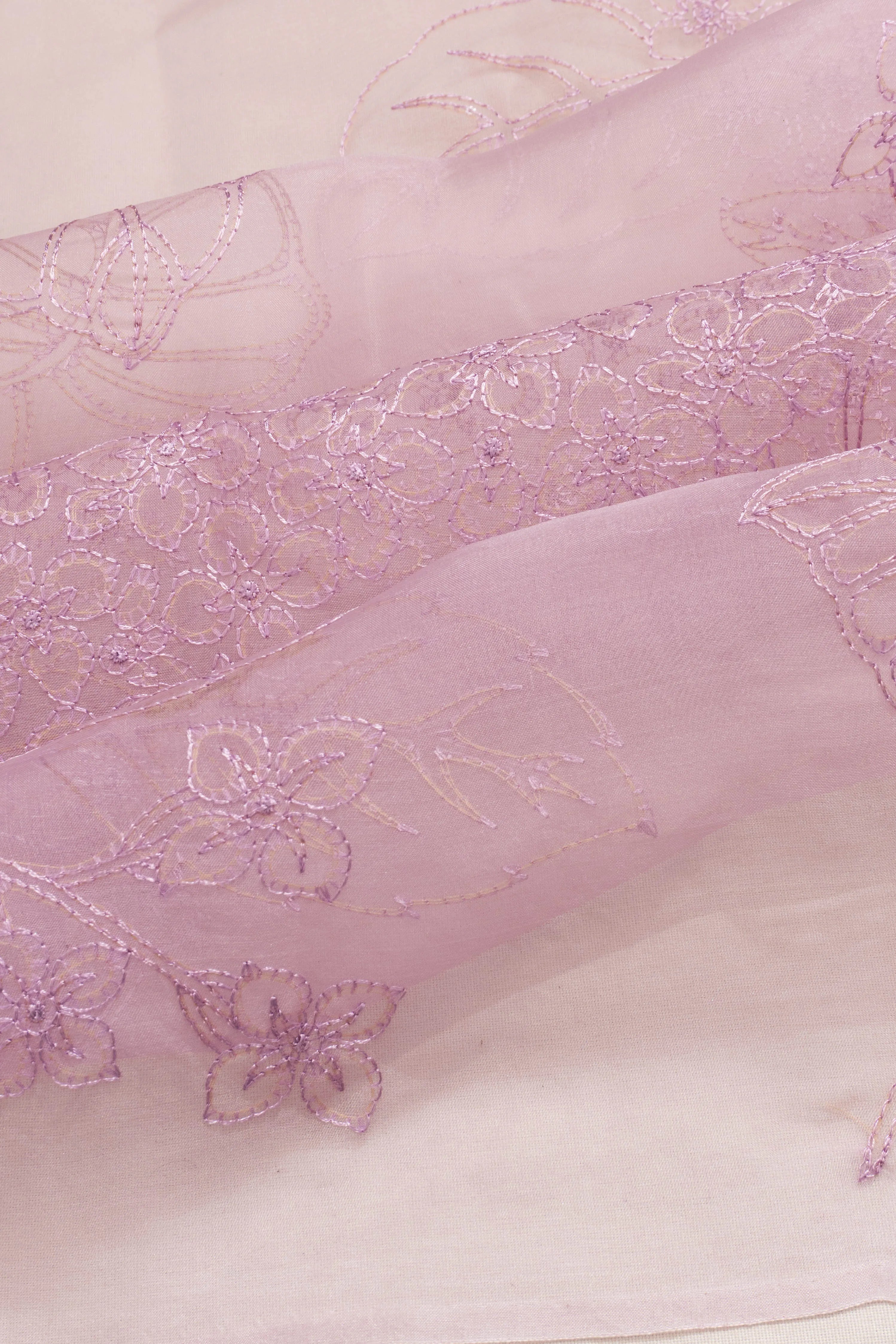 Organza Embroidery Pastel Pink Saree With Printed Pallu