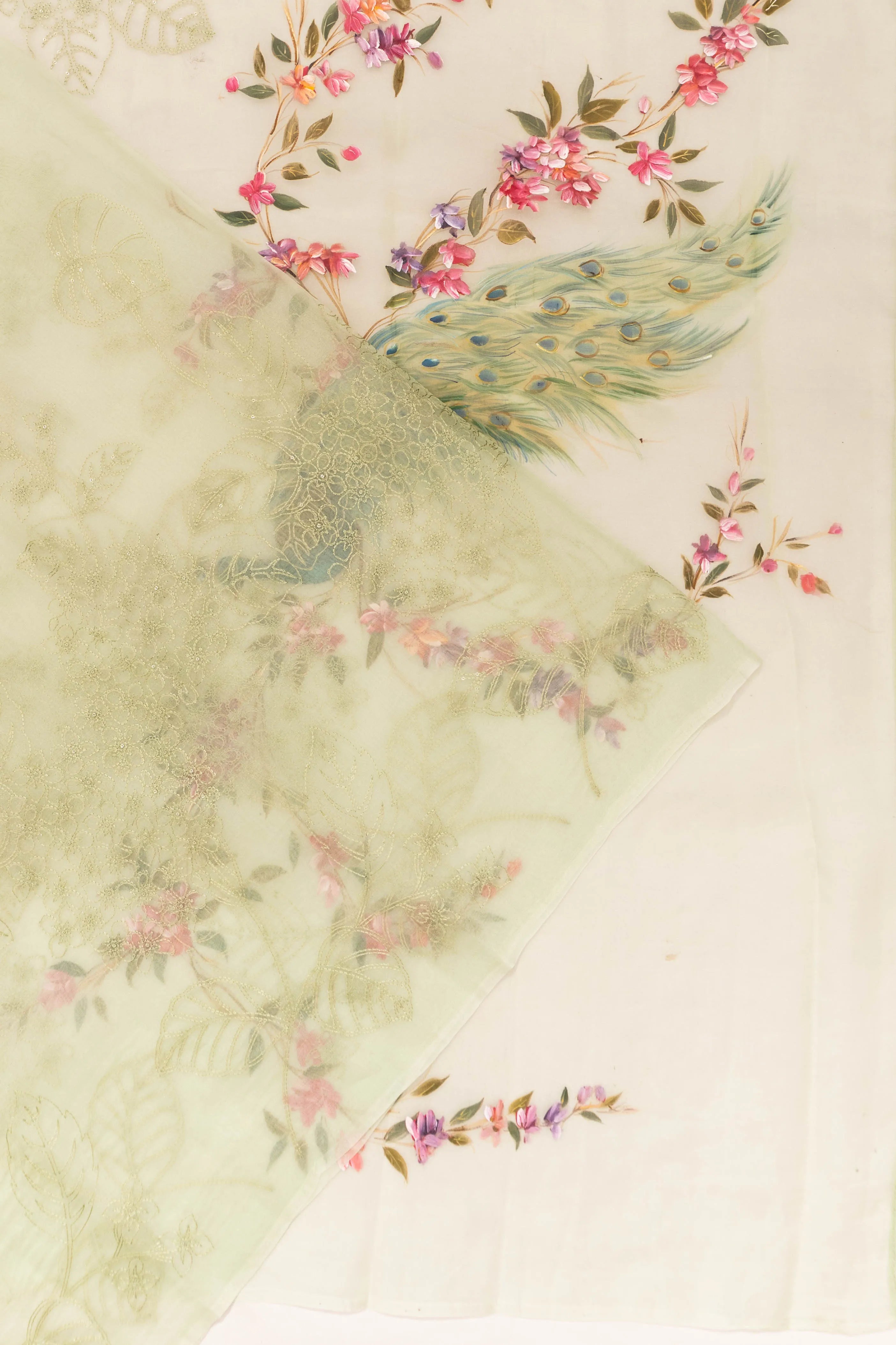 Organza Embroidery Pastel Yellow Saree With Printed Pallu