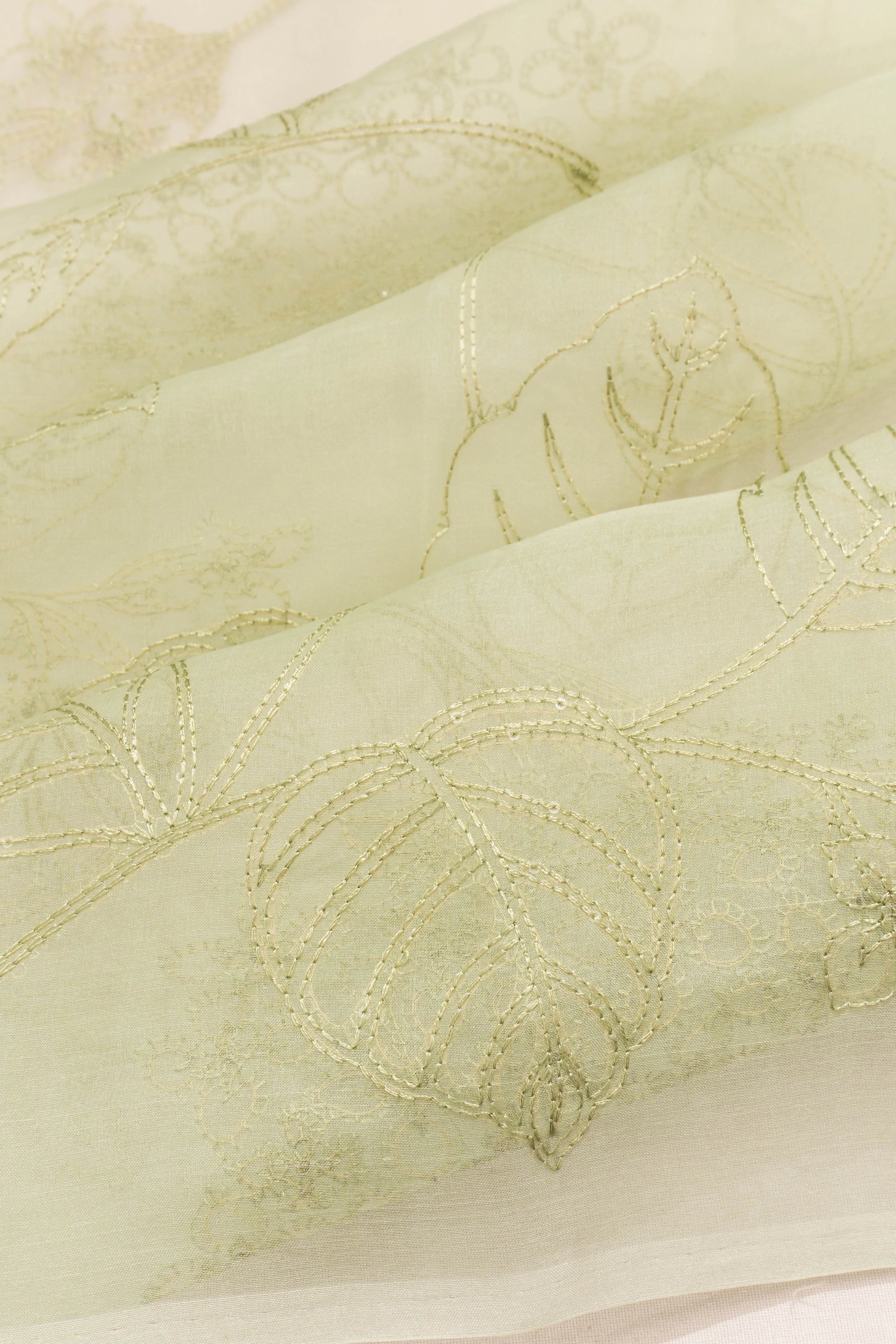 Organza Embroidery Pastel Yellow Saree With Printed Pallu