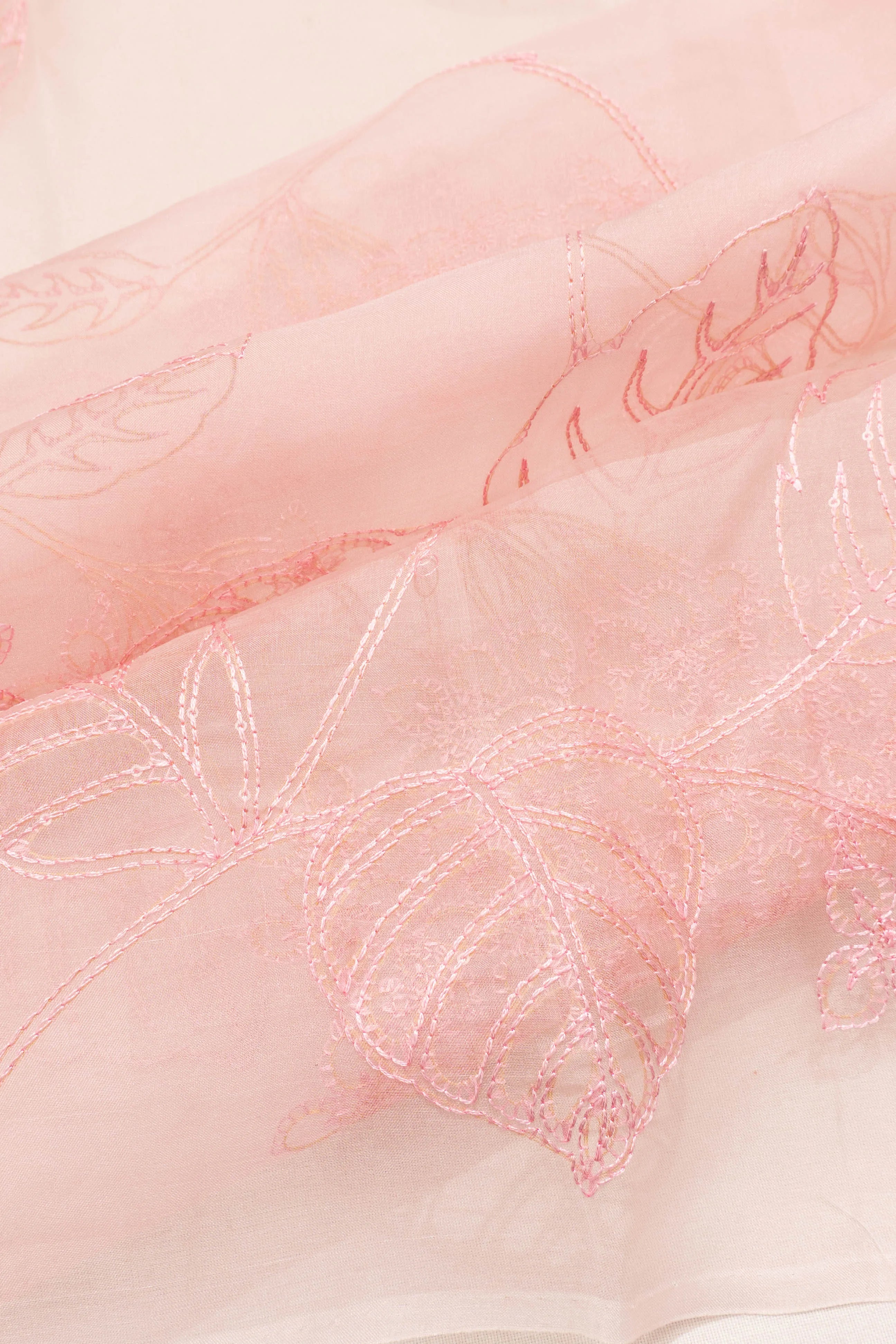 Organza Embroidery Pastel Pink Saree With Printed Pallu