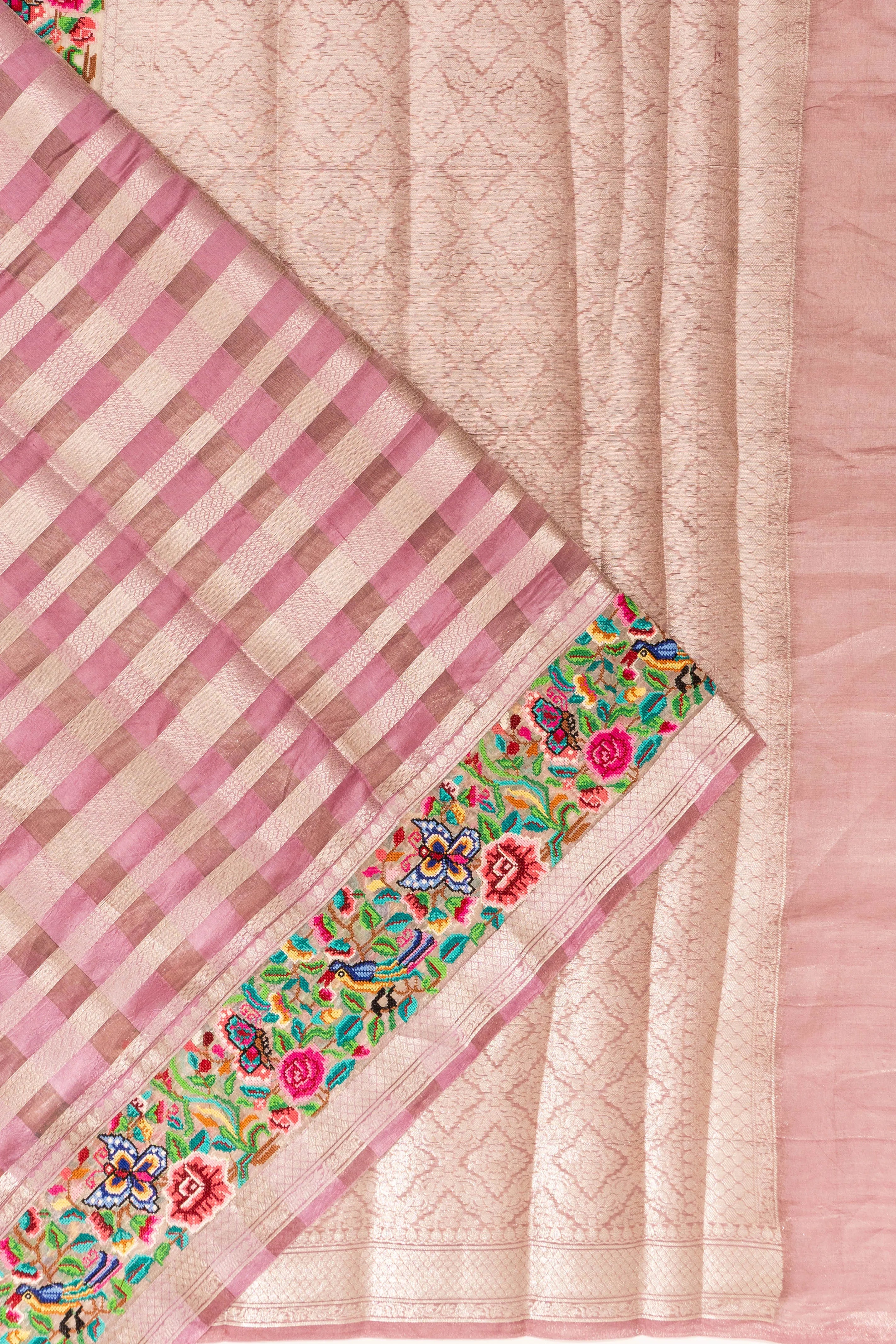 Organza Checks Lavender Saree With Embroidery Border