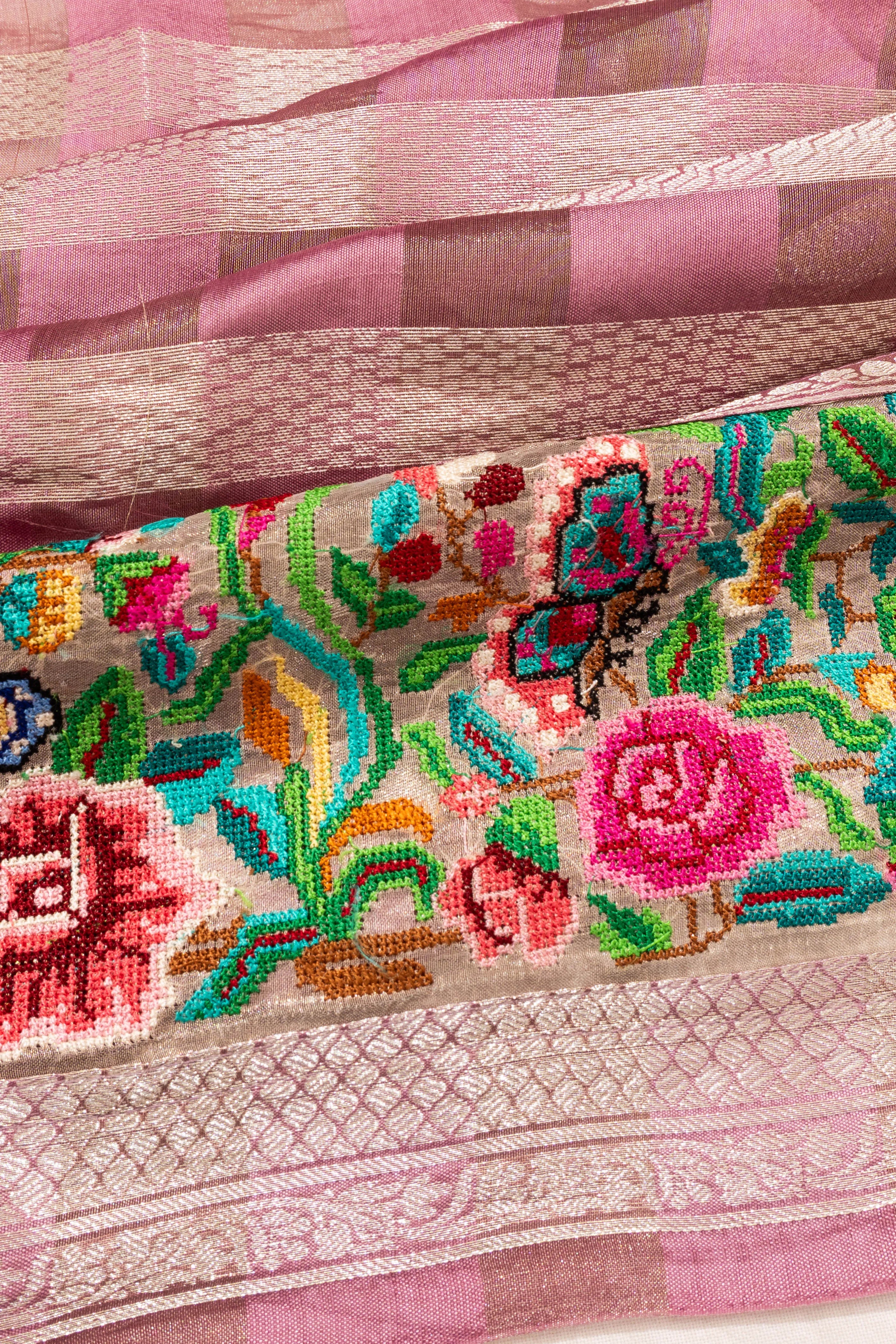 Organza Checks Lavender Saree With Embroidery Border