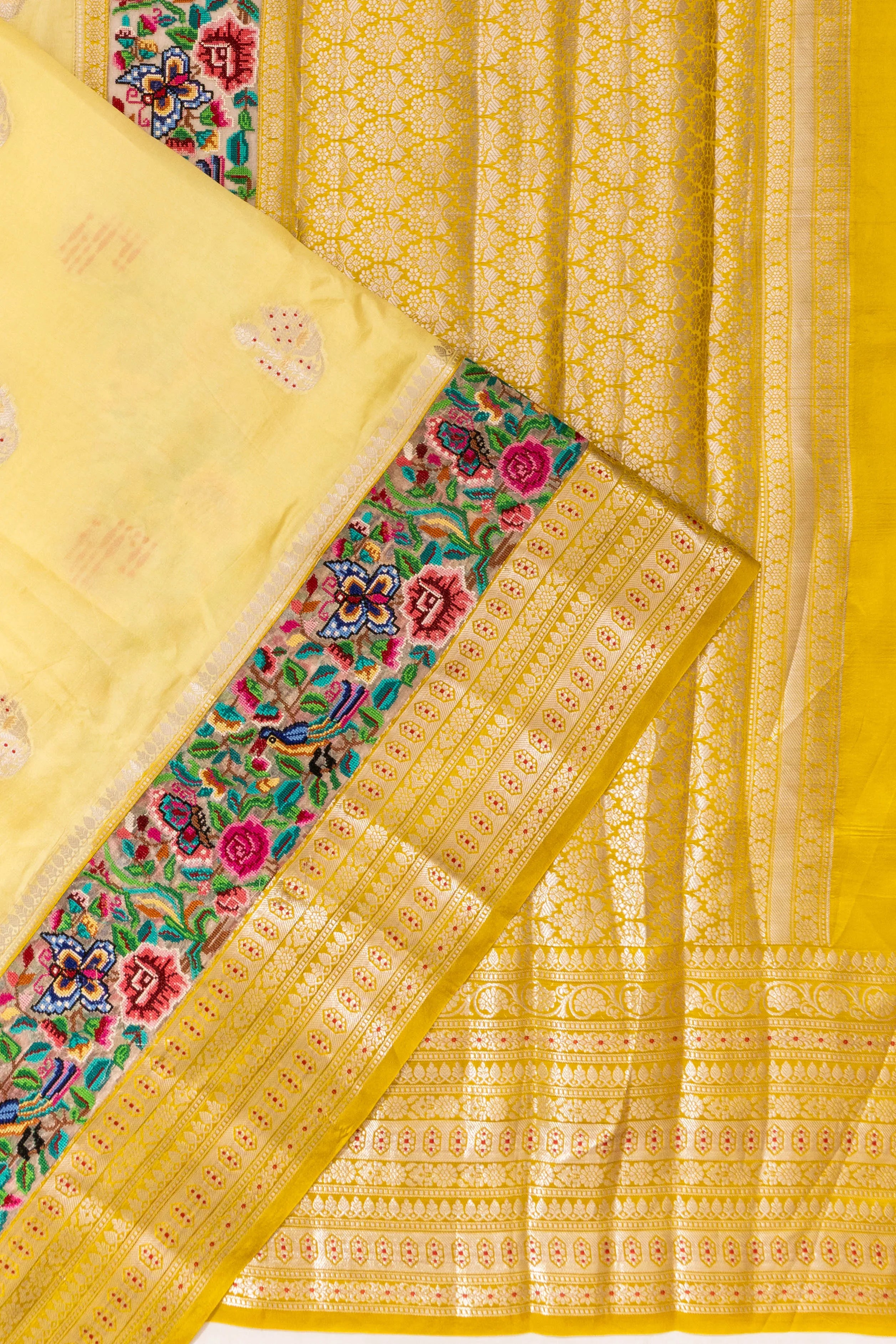 Organza Butta Lemon Yellow Saree