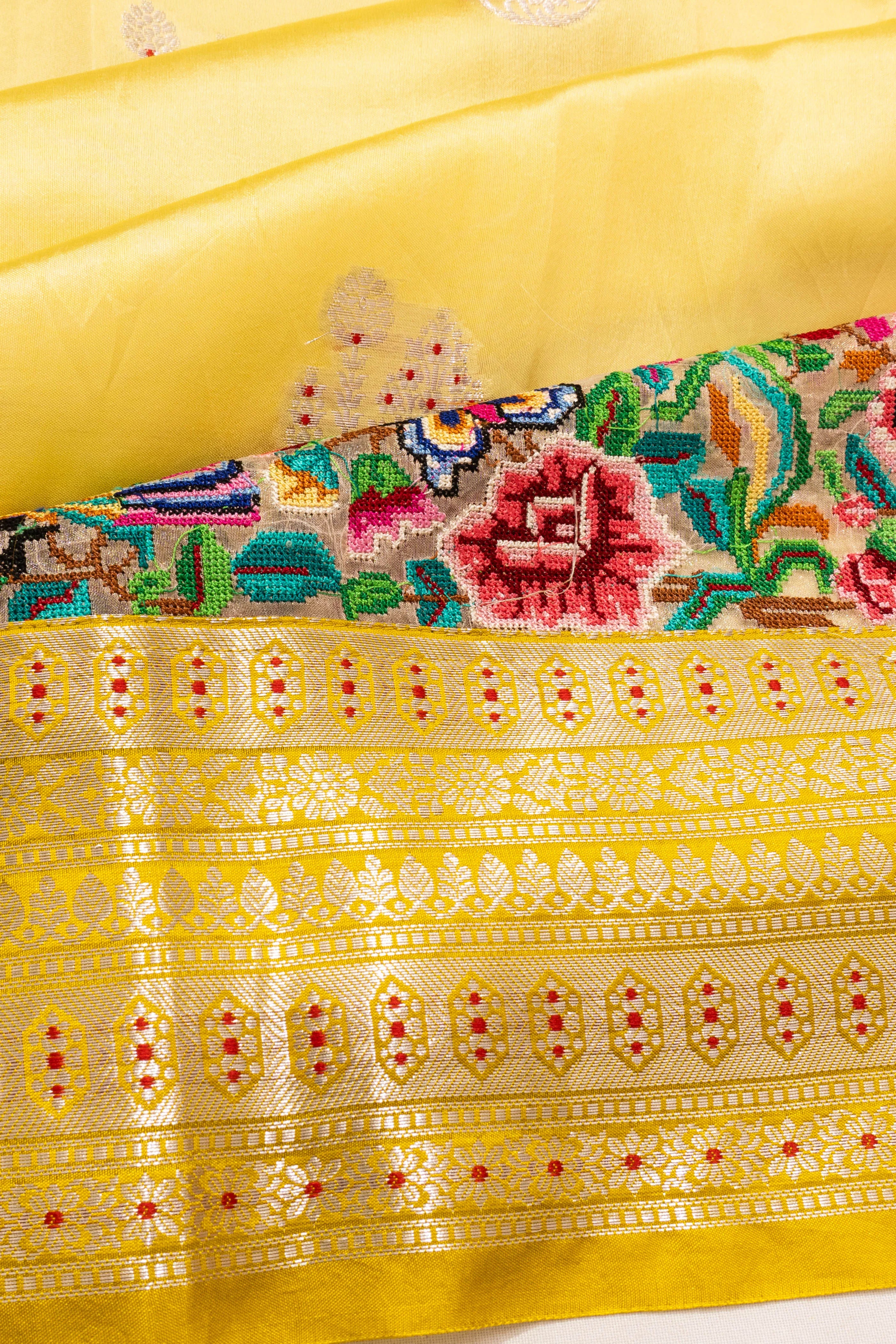 Organza Butta Lemon Yellow Saree