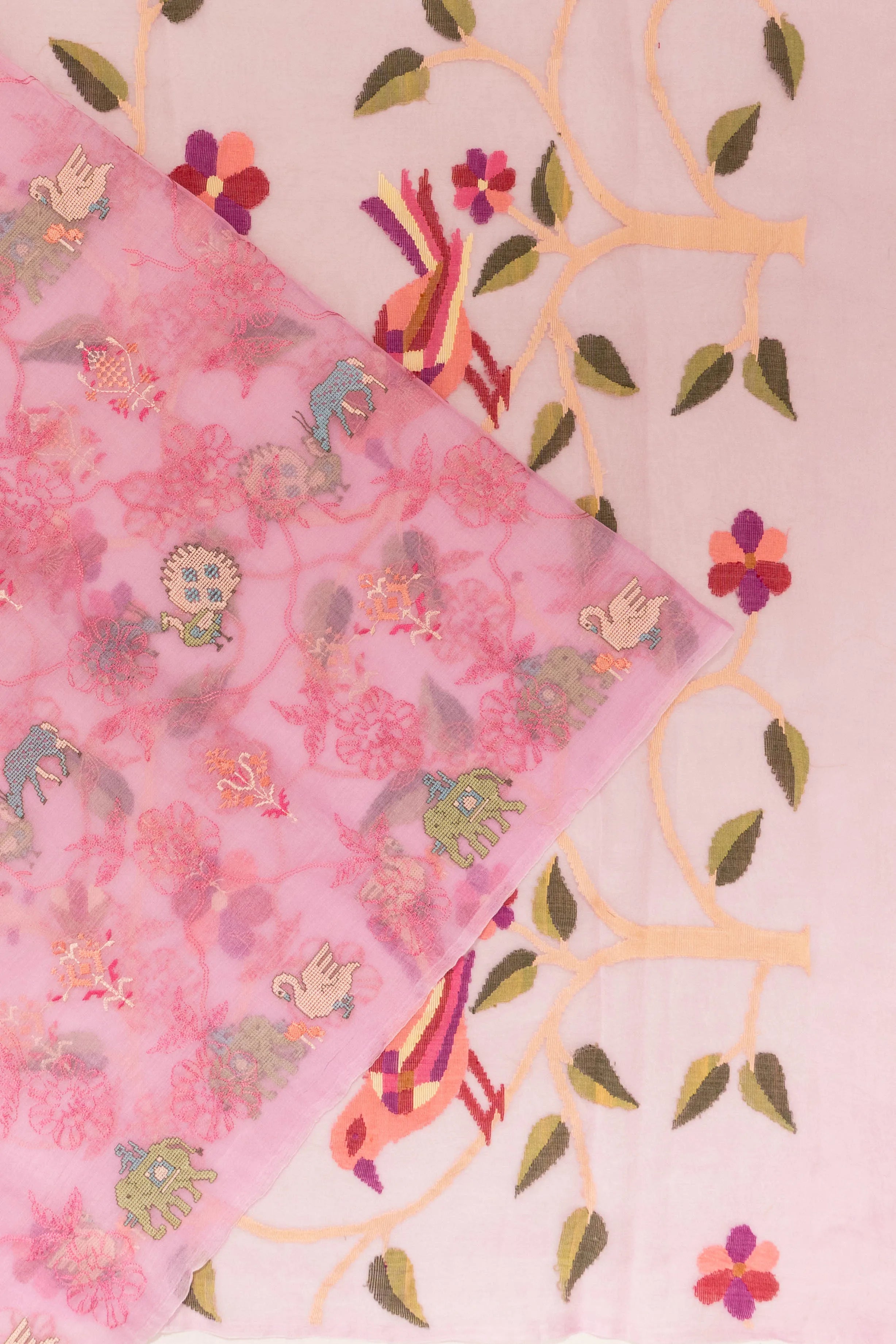 Organza Embroidery Baby Pink Saree