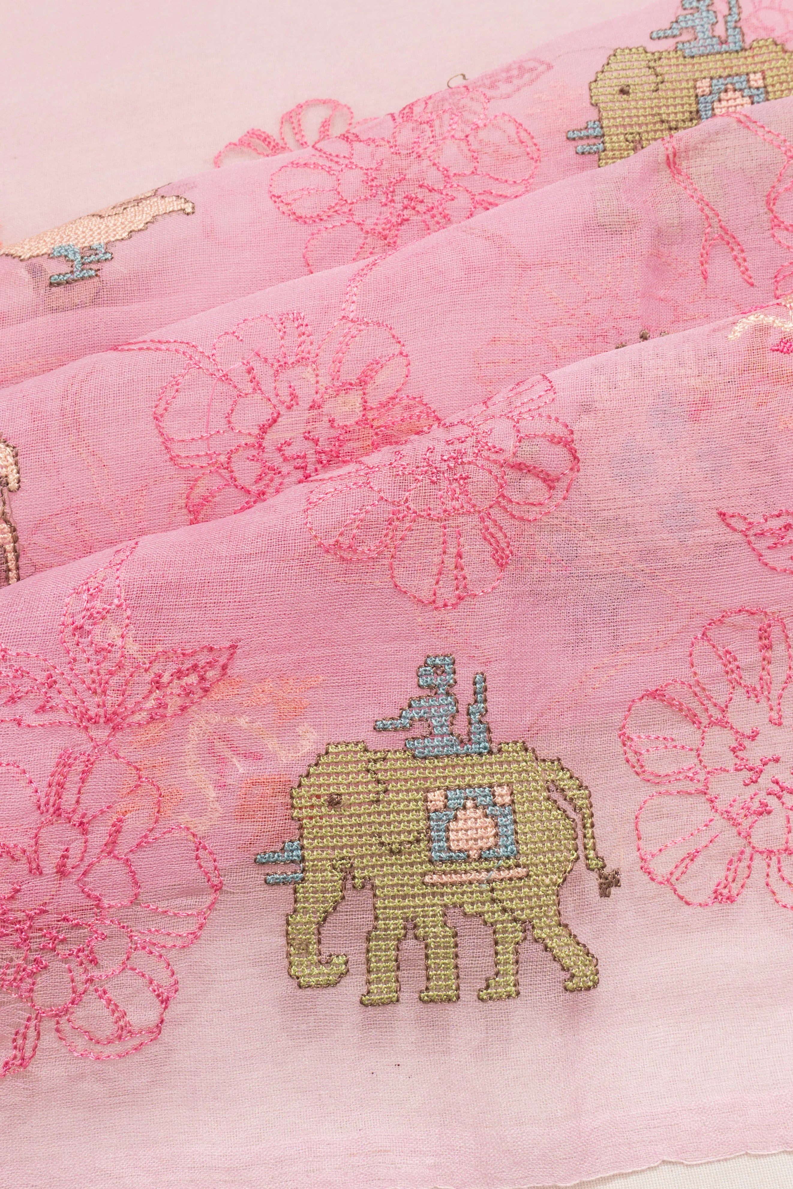 Organza Embroidery Baby Pink Saree