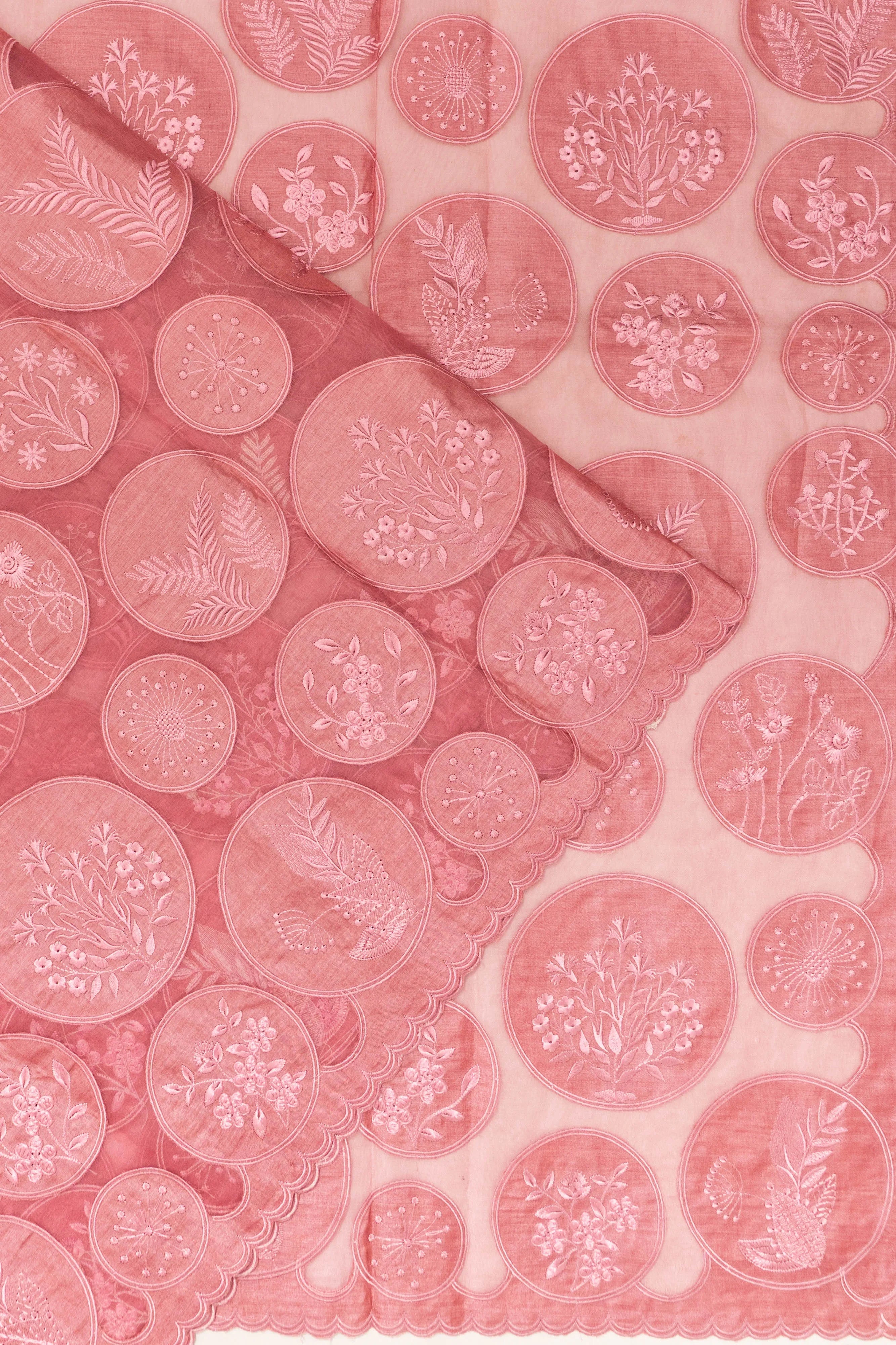 Linen Embroidery Pink Saree