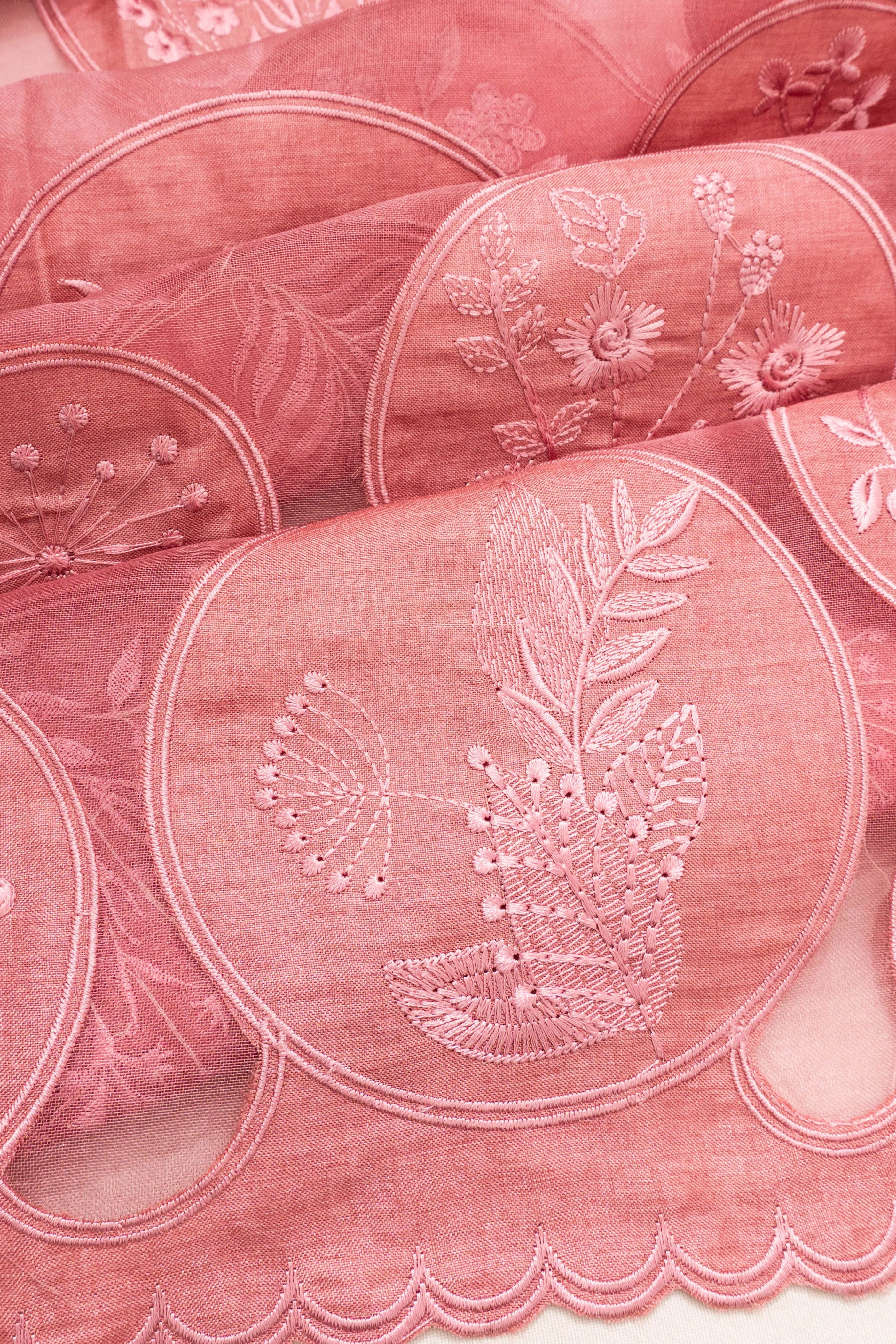 Linen Embroidery Pink Saree