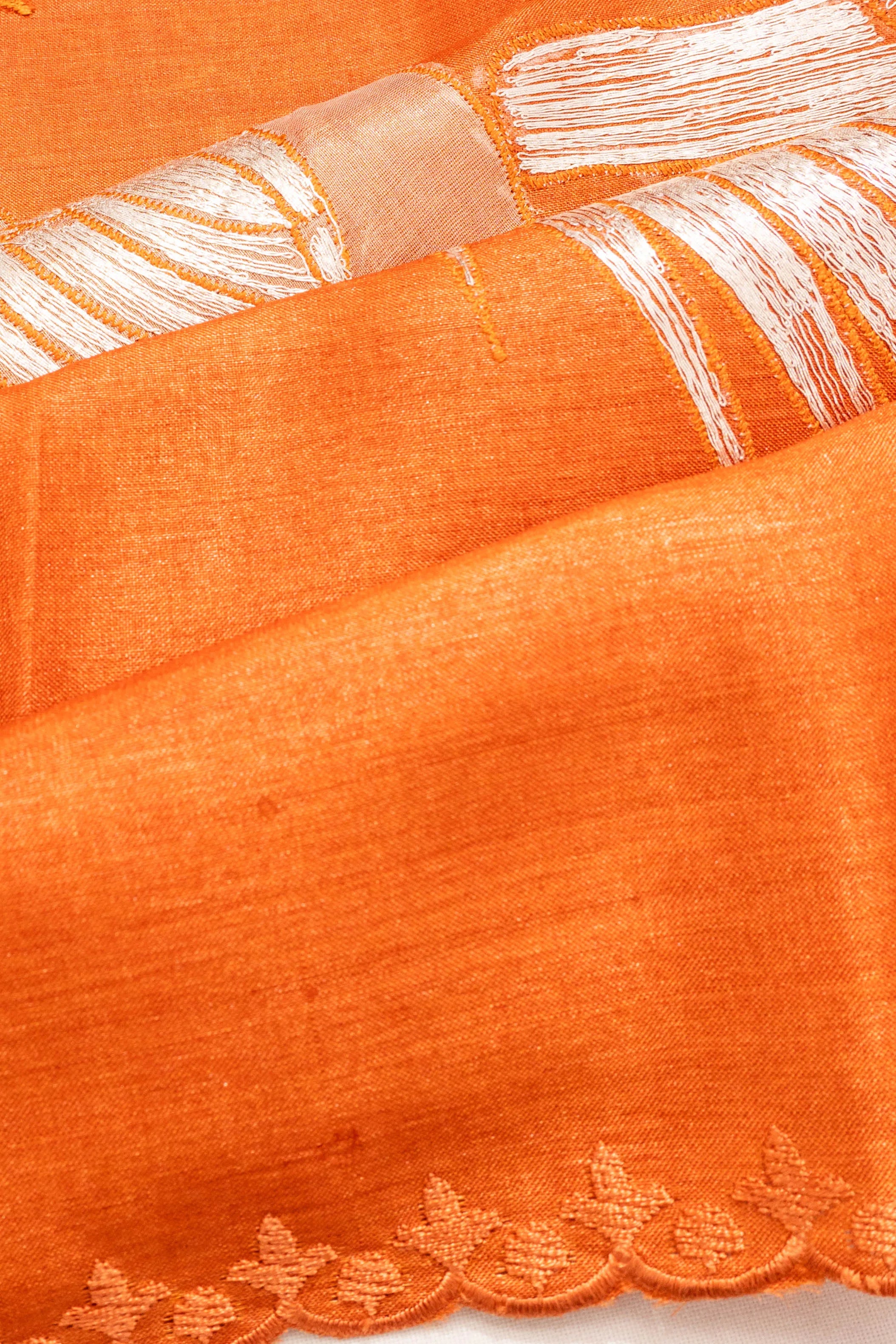 Tussar Embroidery Orange Saree