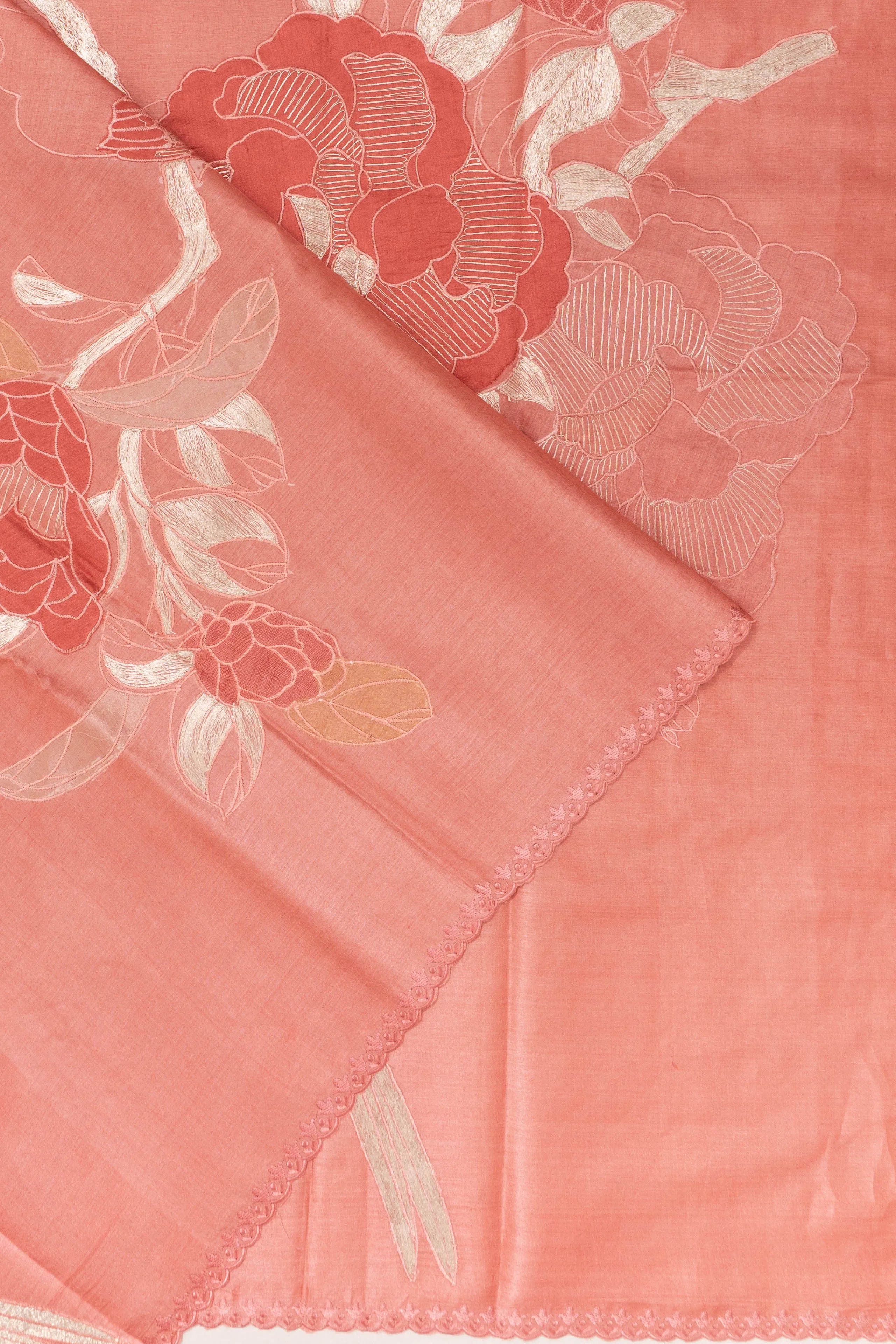 Tussar Embroidery Peach Saree