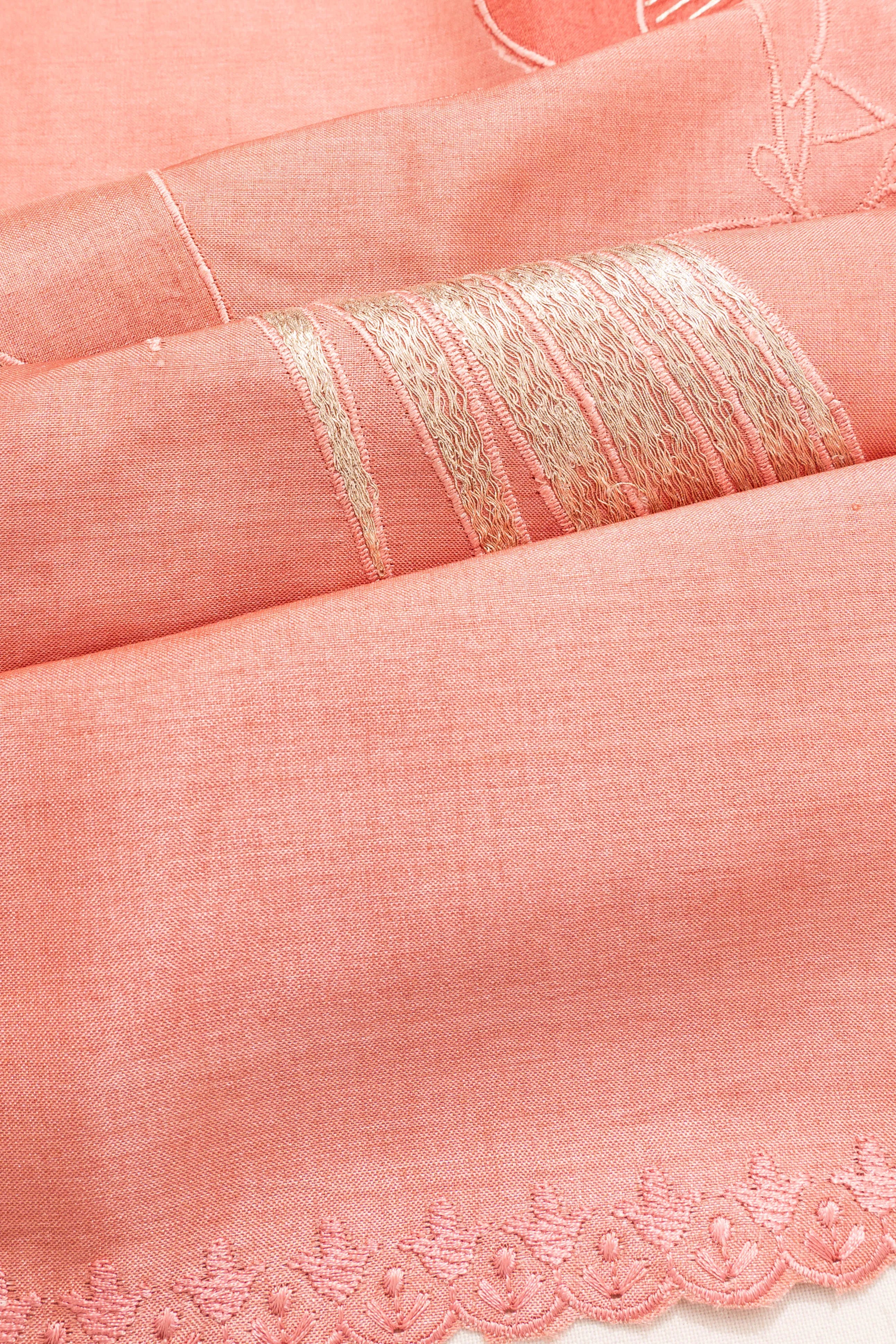 Tussar Embroidery Peach Saree