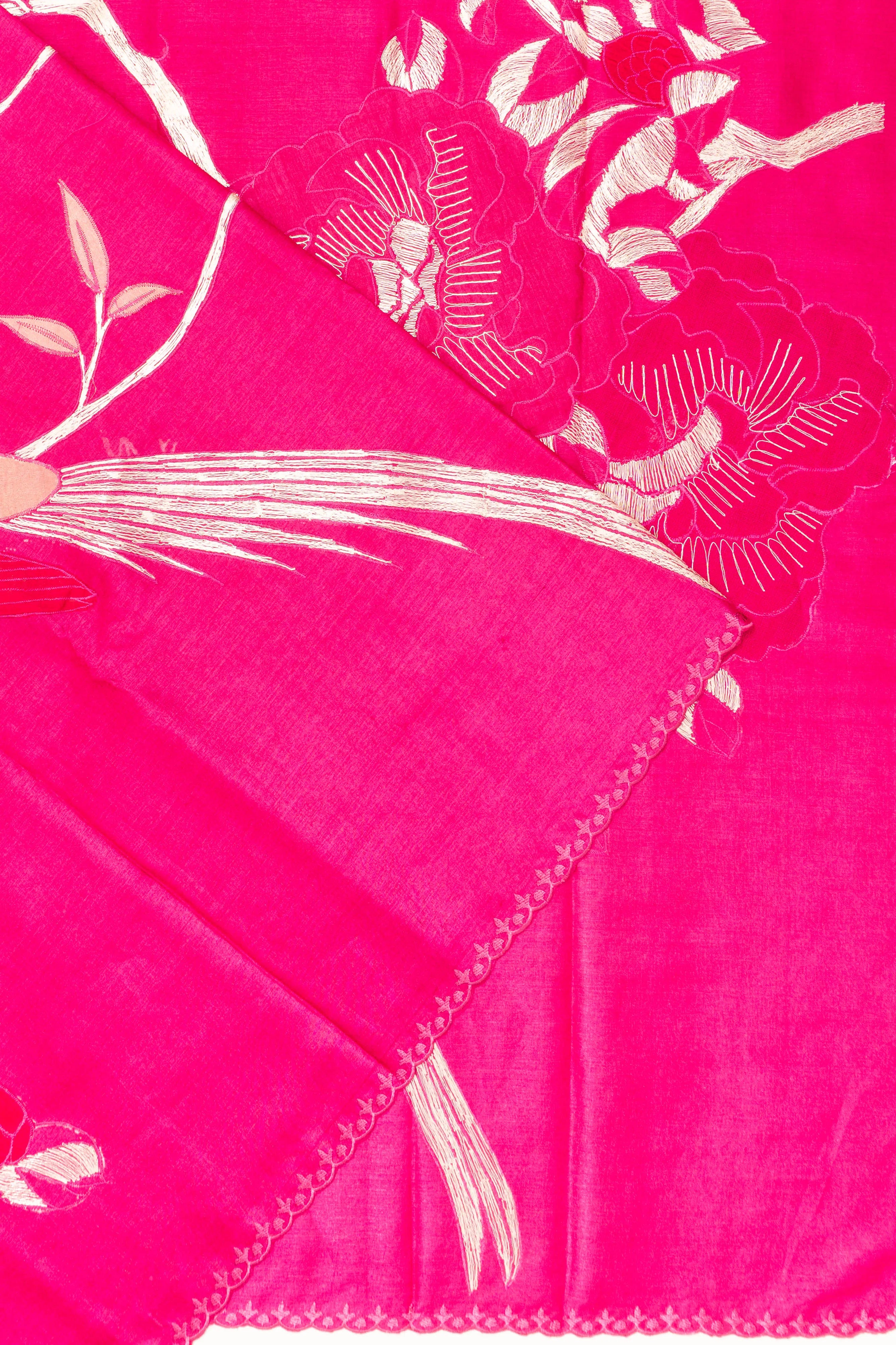 Tussar Embroidery Rani Pink Saree