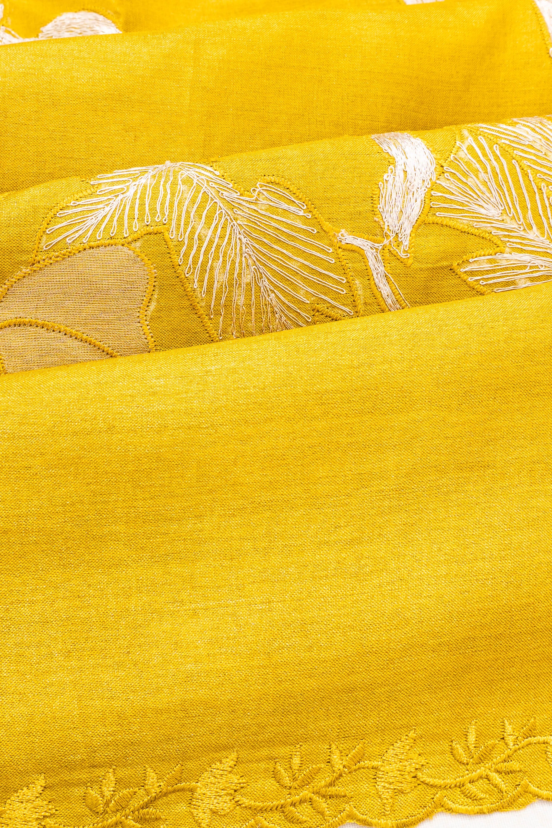 Tussar Embroidery Yellow Saree