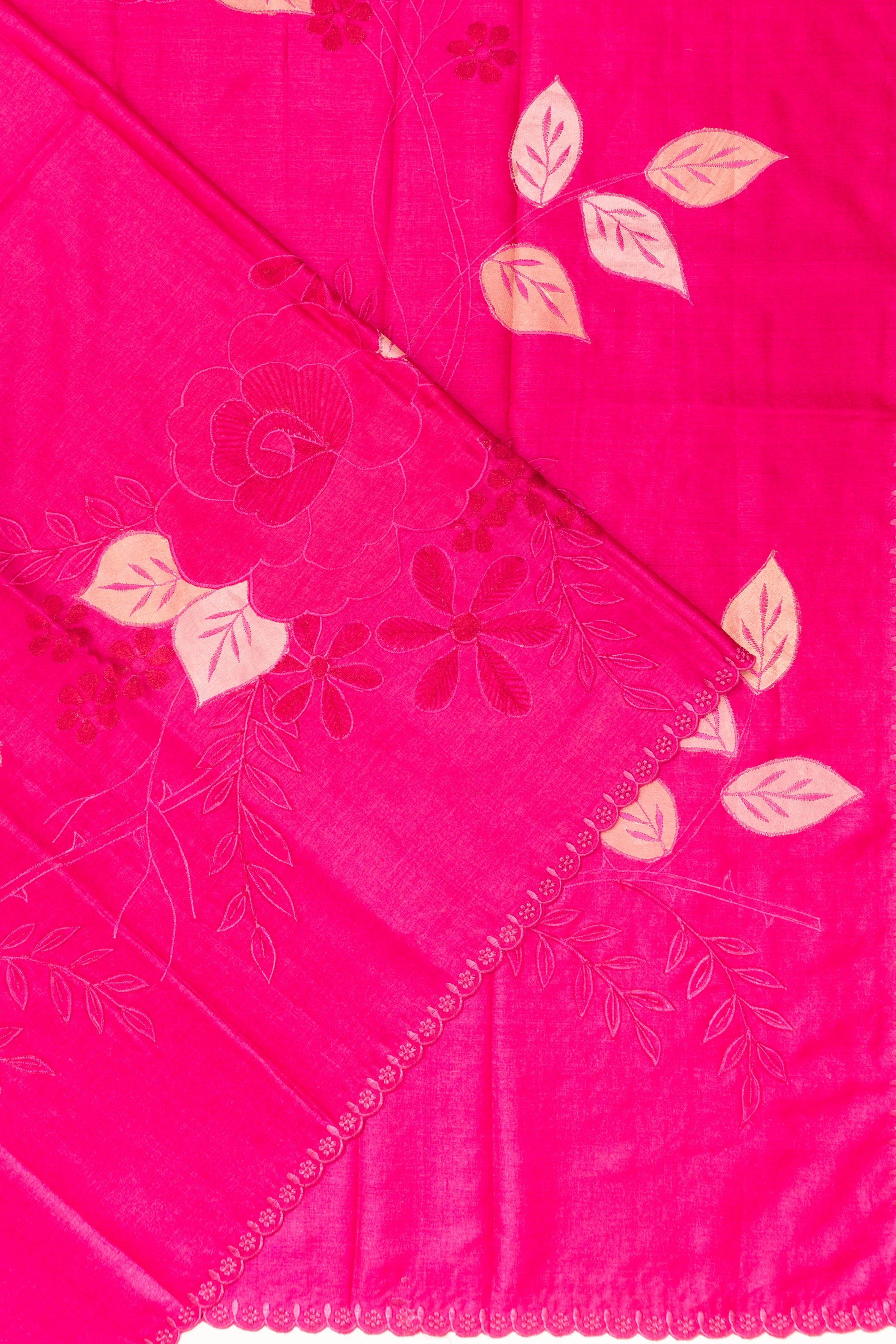 Tussar Embroidery Rani Pink Saree