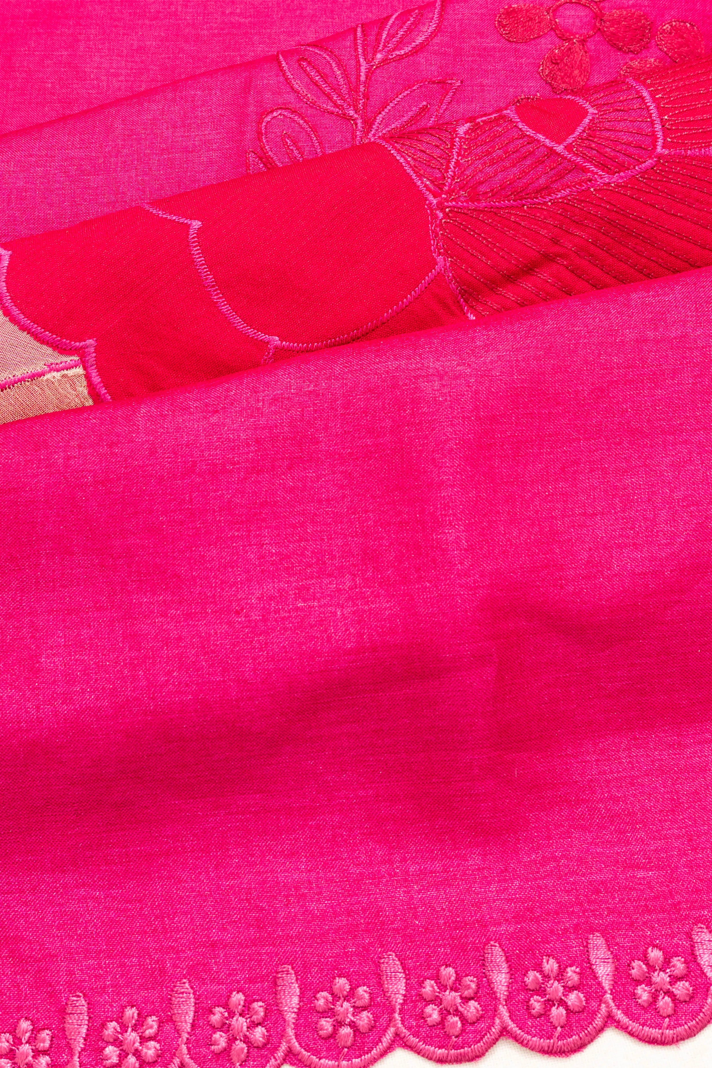 Tussar Embroidery Rani Pink Saree