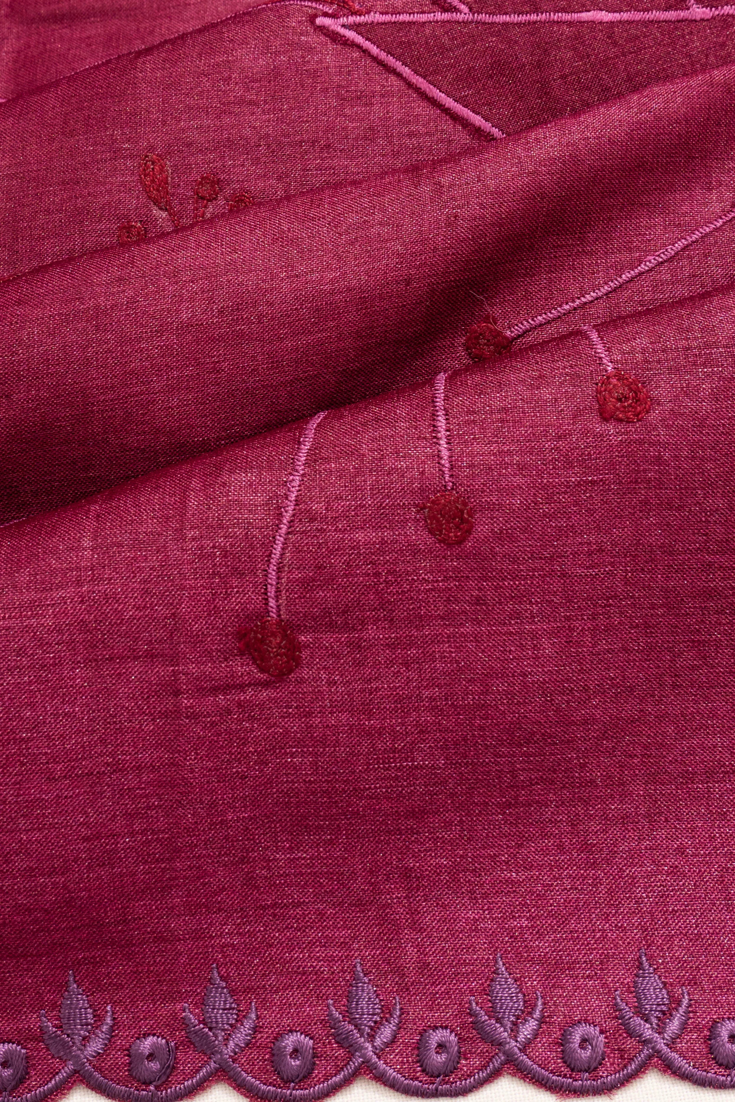 Tussar Embroidery Purple Saree