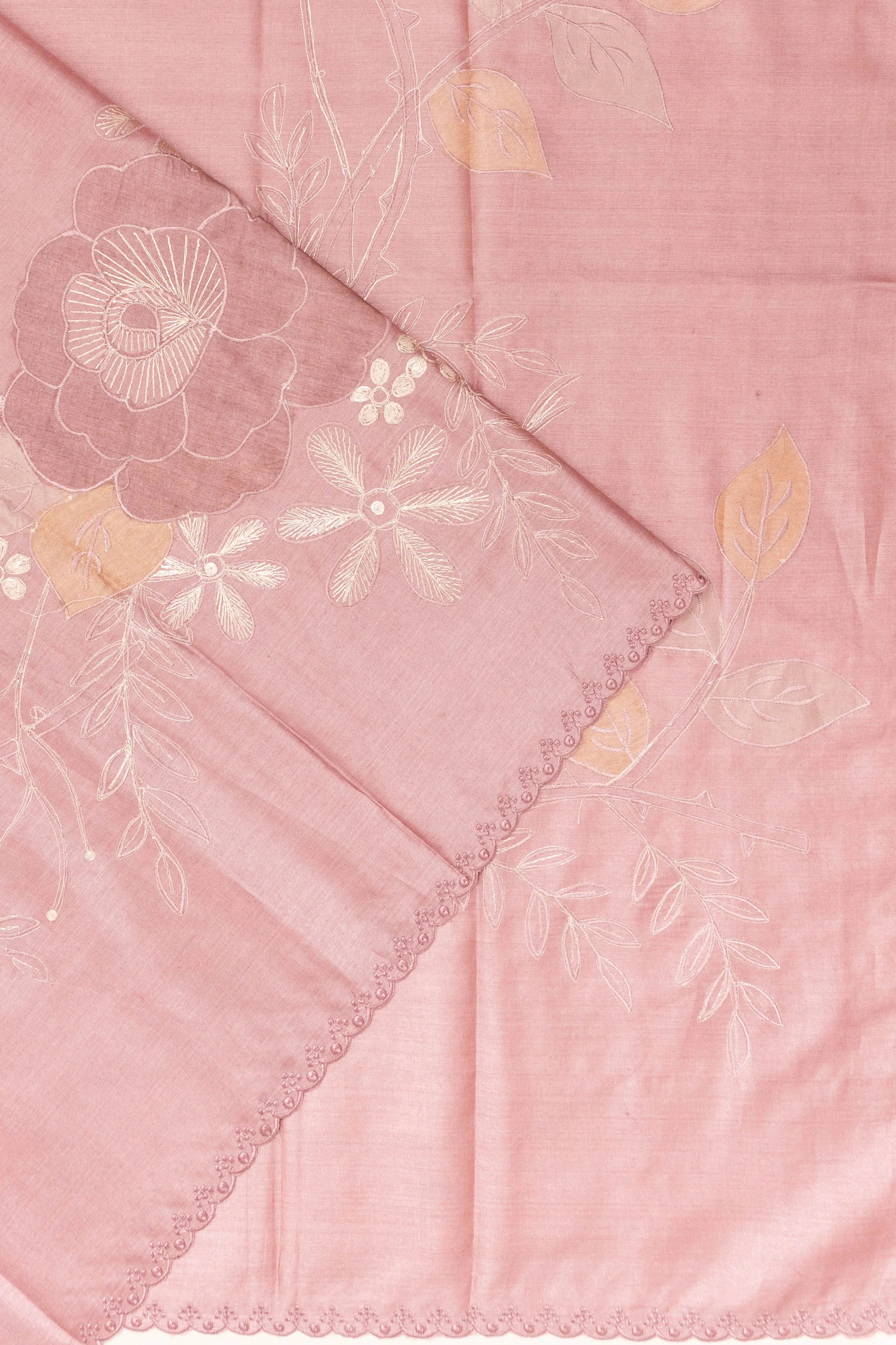 Tussar Embroidery Peach Saree