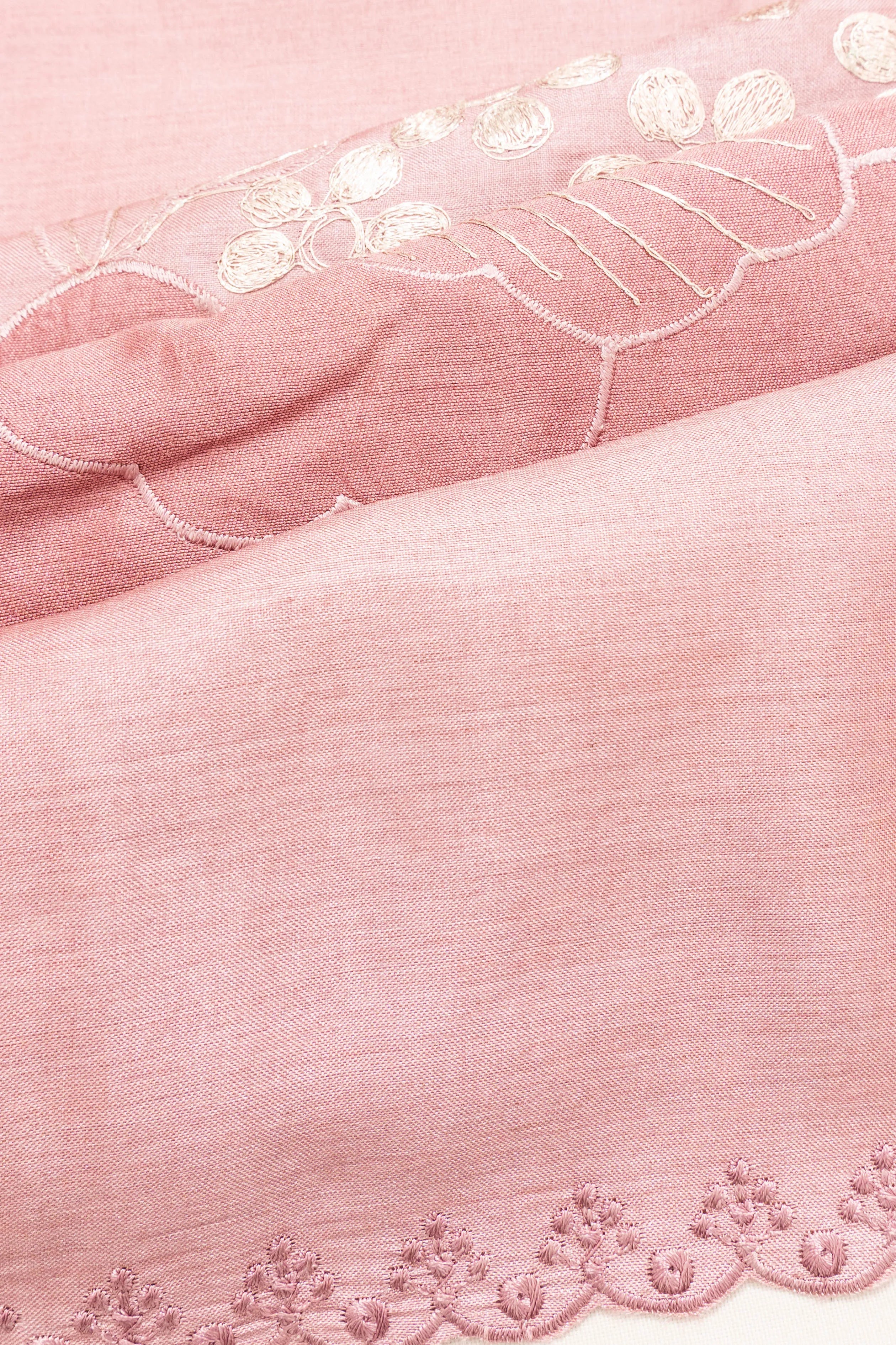 Tussar Embroidery Peach Saree