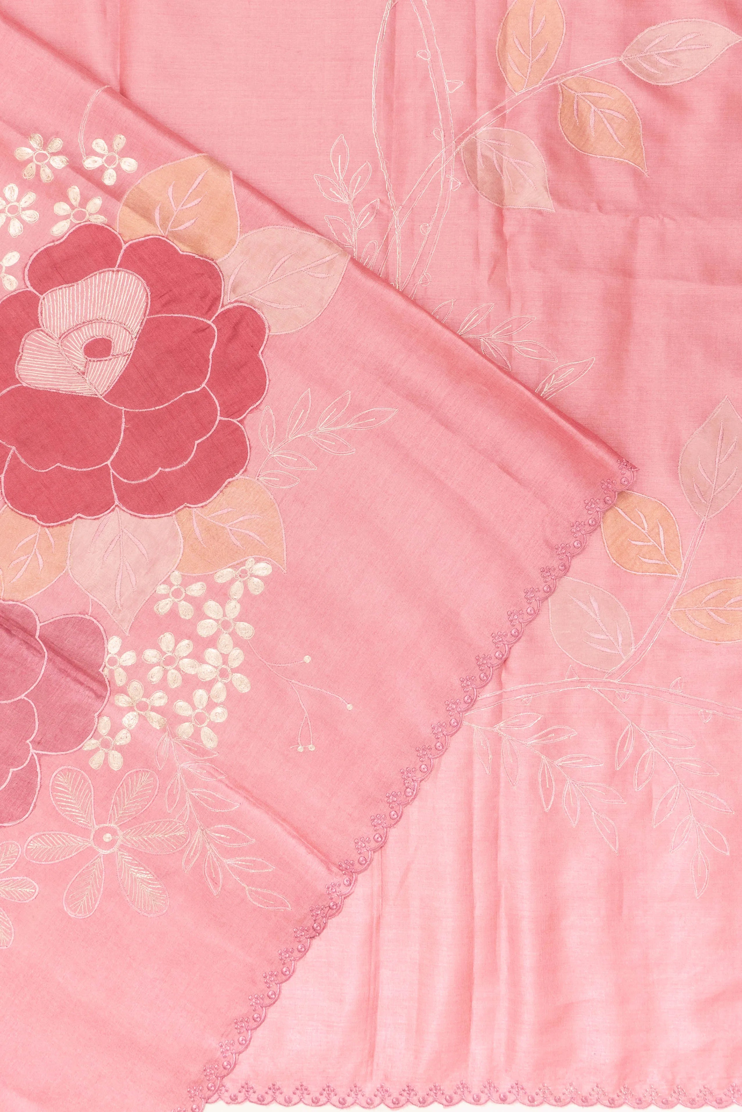 Tussar Embroidery Pastel Pink Saree