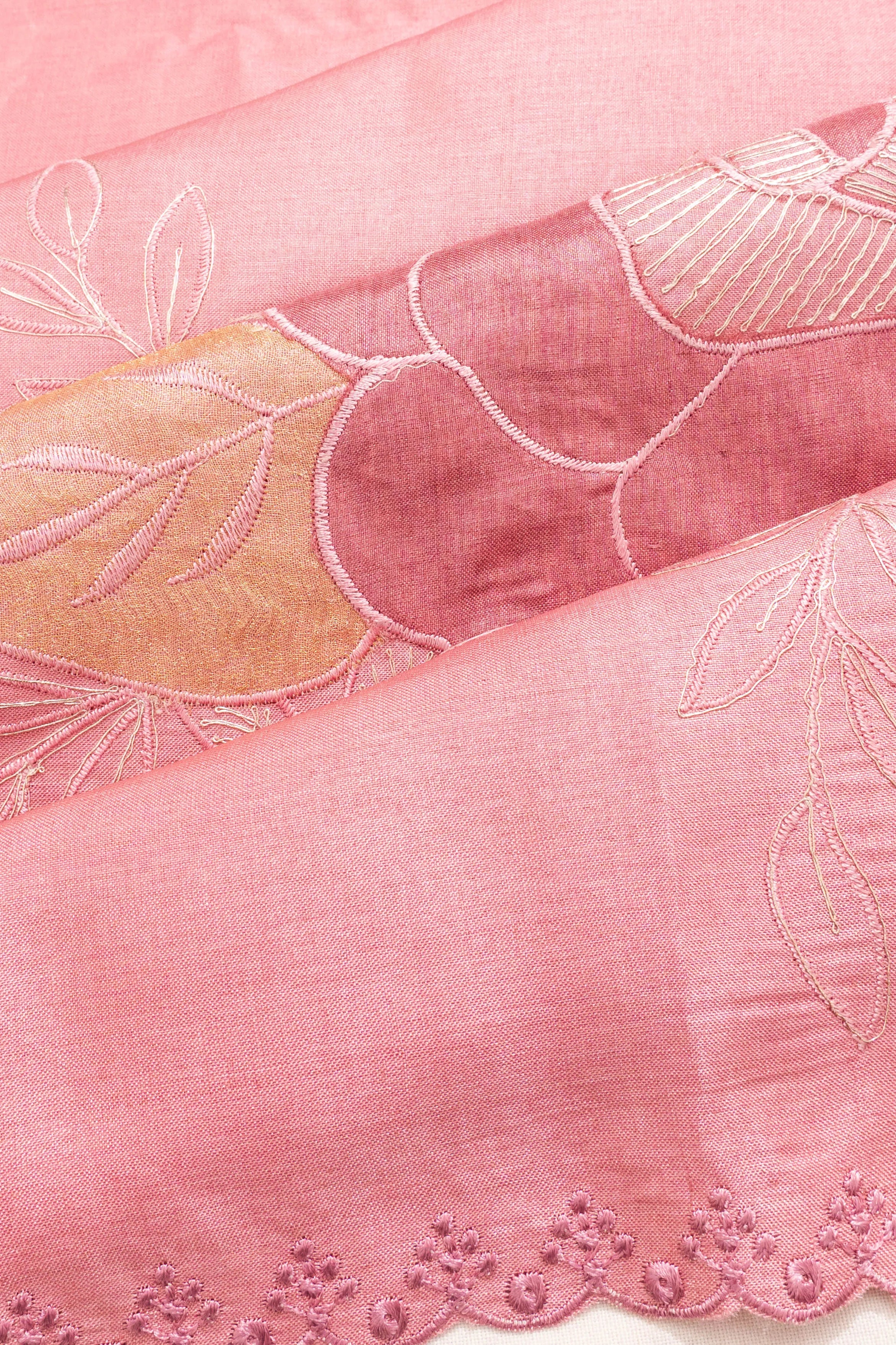 Tussar Embroidery Pastel Pink Saree