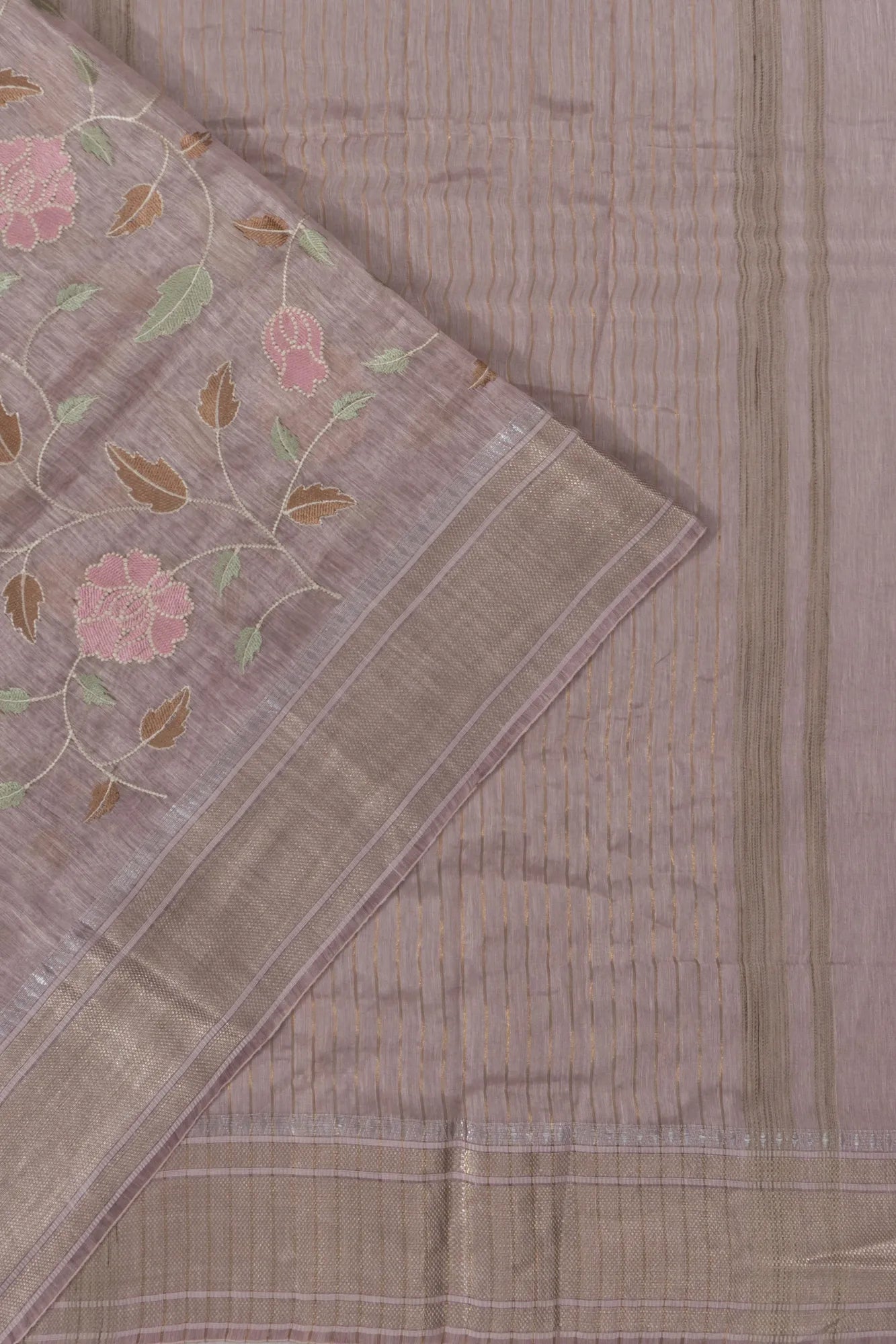 Linen Embroidery Brocade Lilac Saree