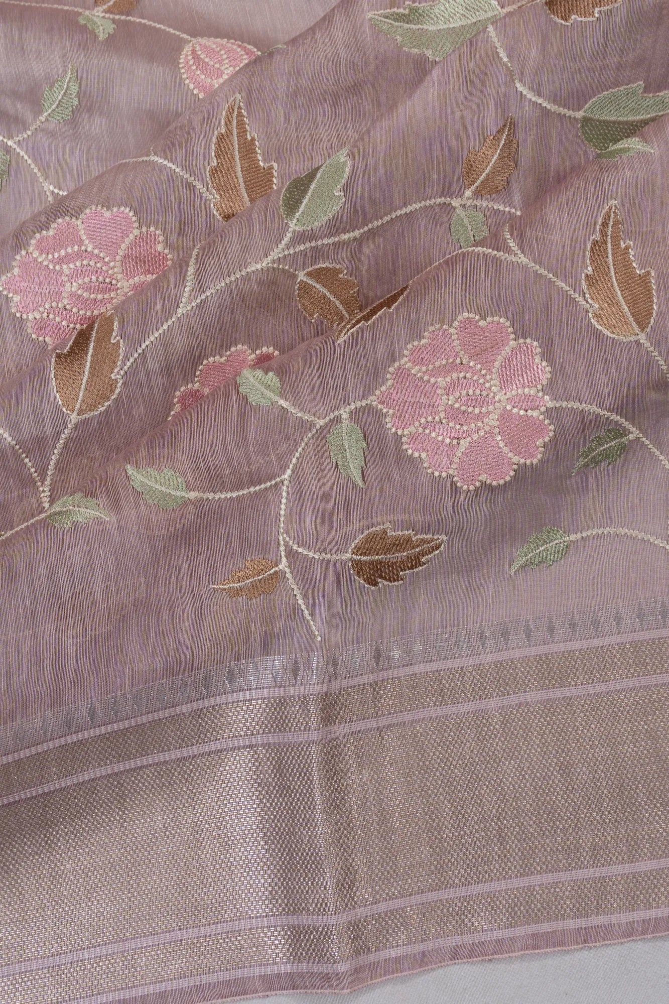 Linen Embroidery Brocade Lilac Saree