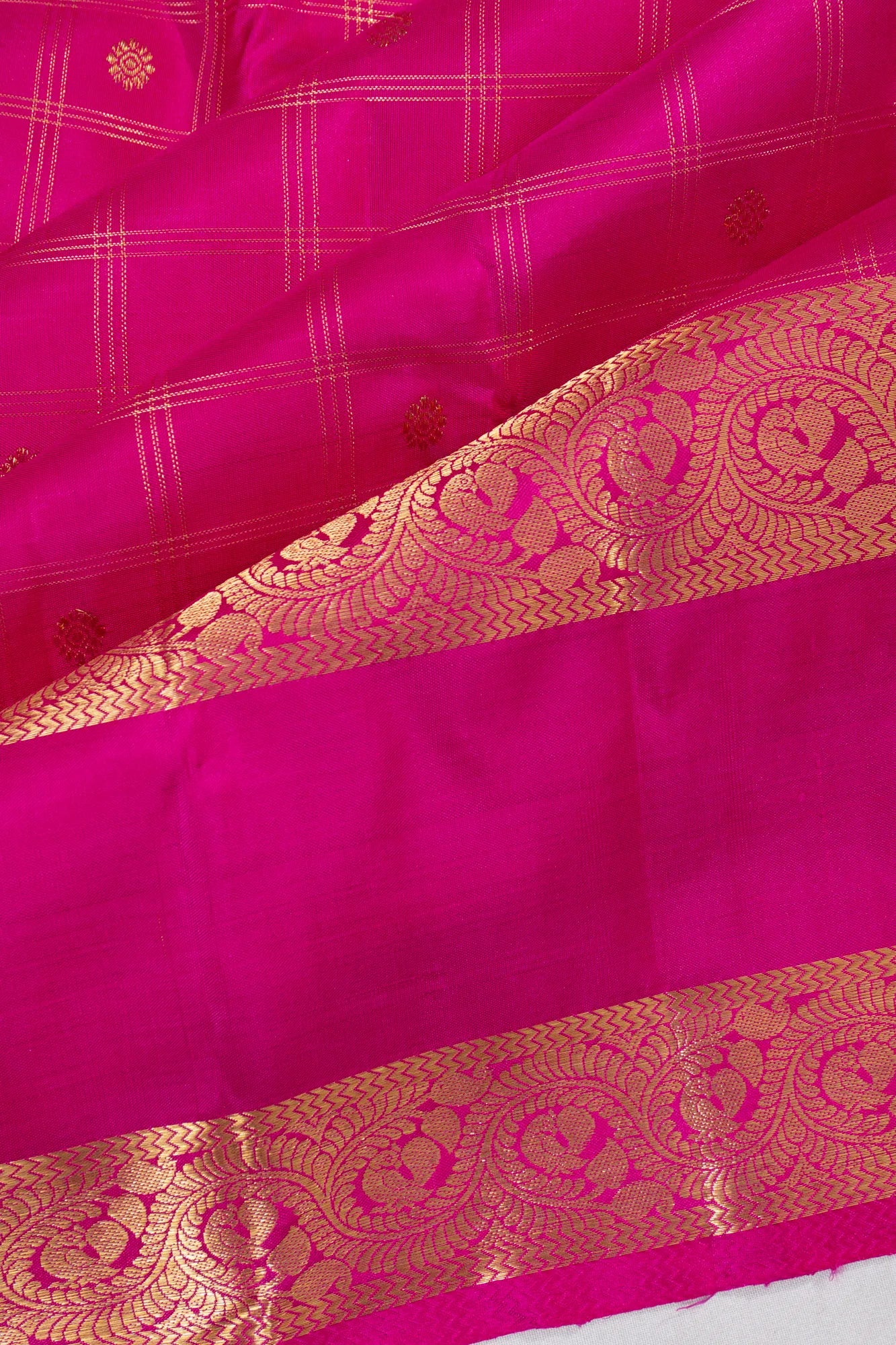 Kanchipuram Silk Checks And Butta Rani Pink Saree