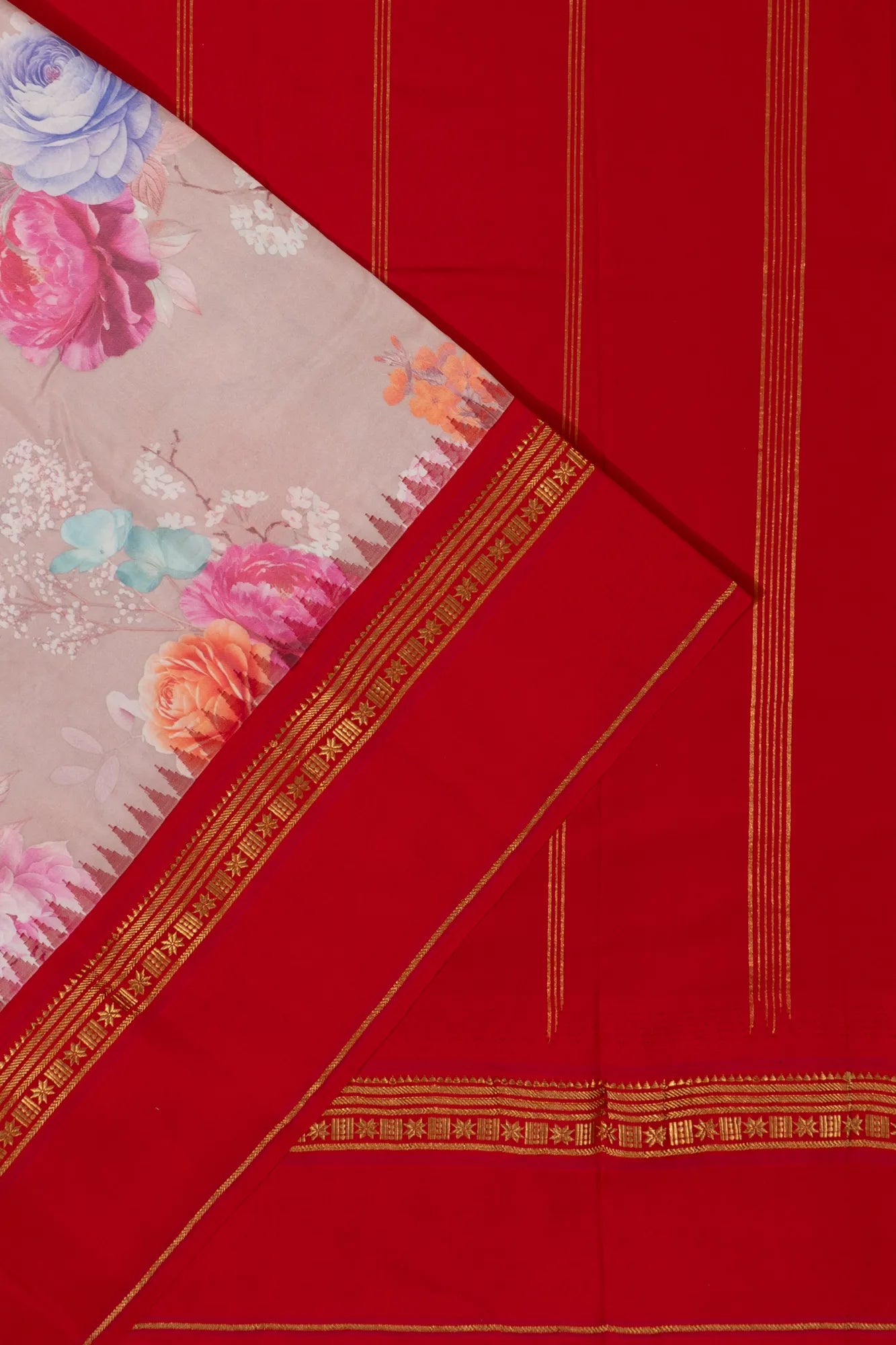 Kanchipuram Silk Floral Printed Biege Saree
