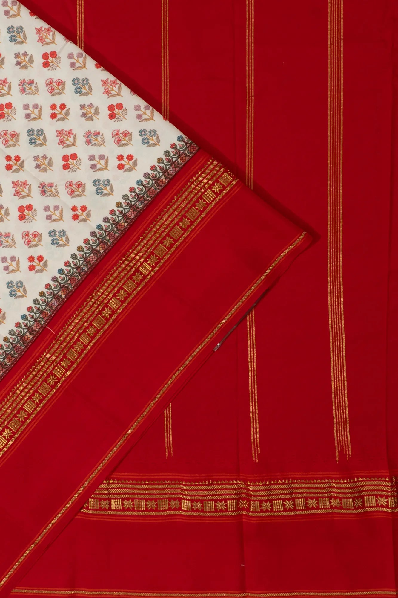 Kanchipuram Silk Floral Printed White Saree