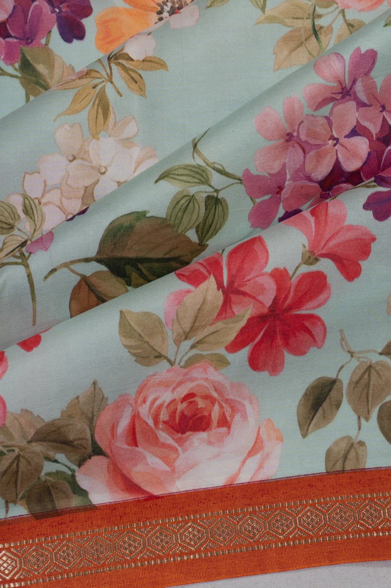 Kanchipuram Silk Floral Printed Pastel Blue Saree