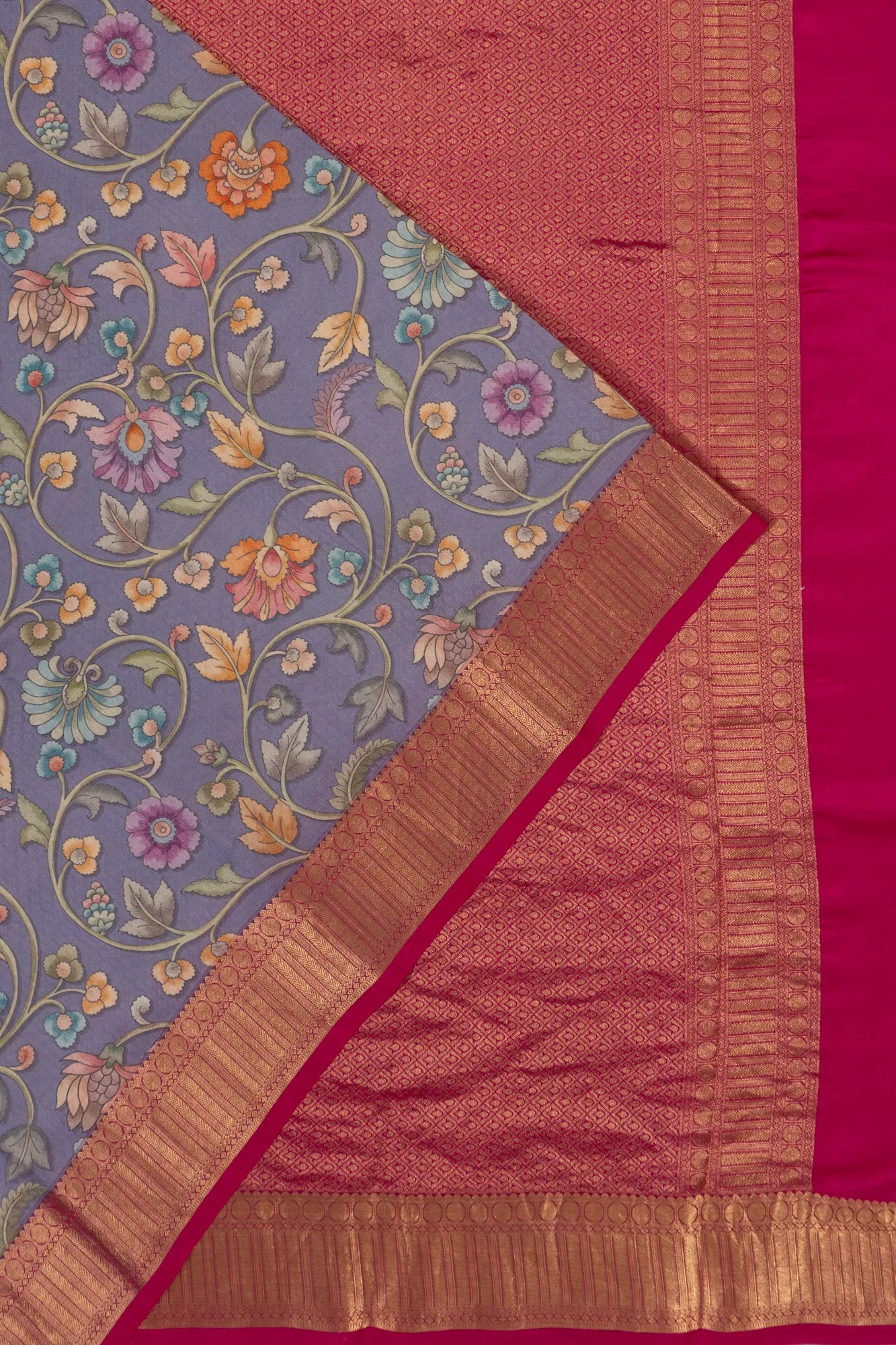 Kanchipuram Silk Floral Printed Grey Saree