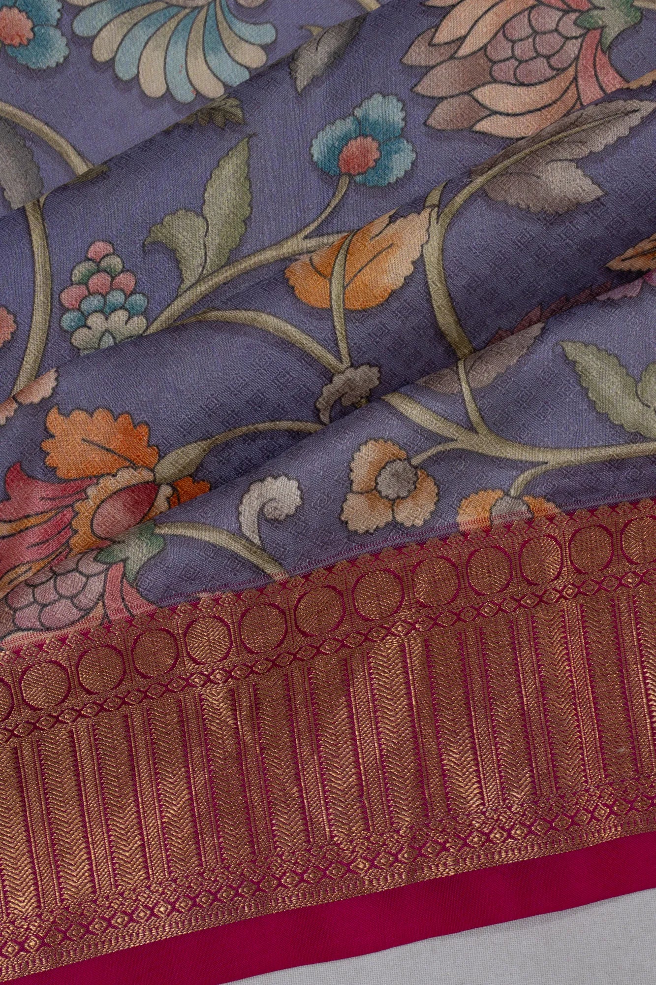 Kanchipuram Silk Floral Printed Grey Saree