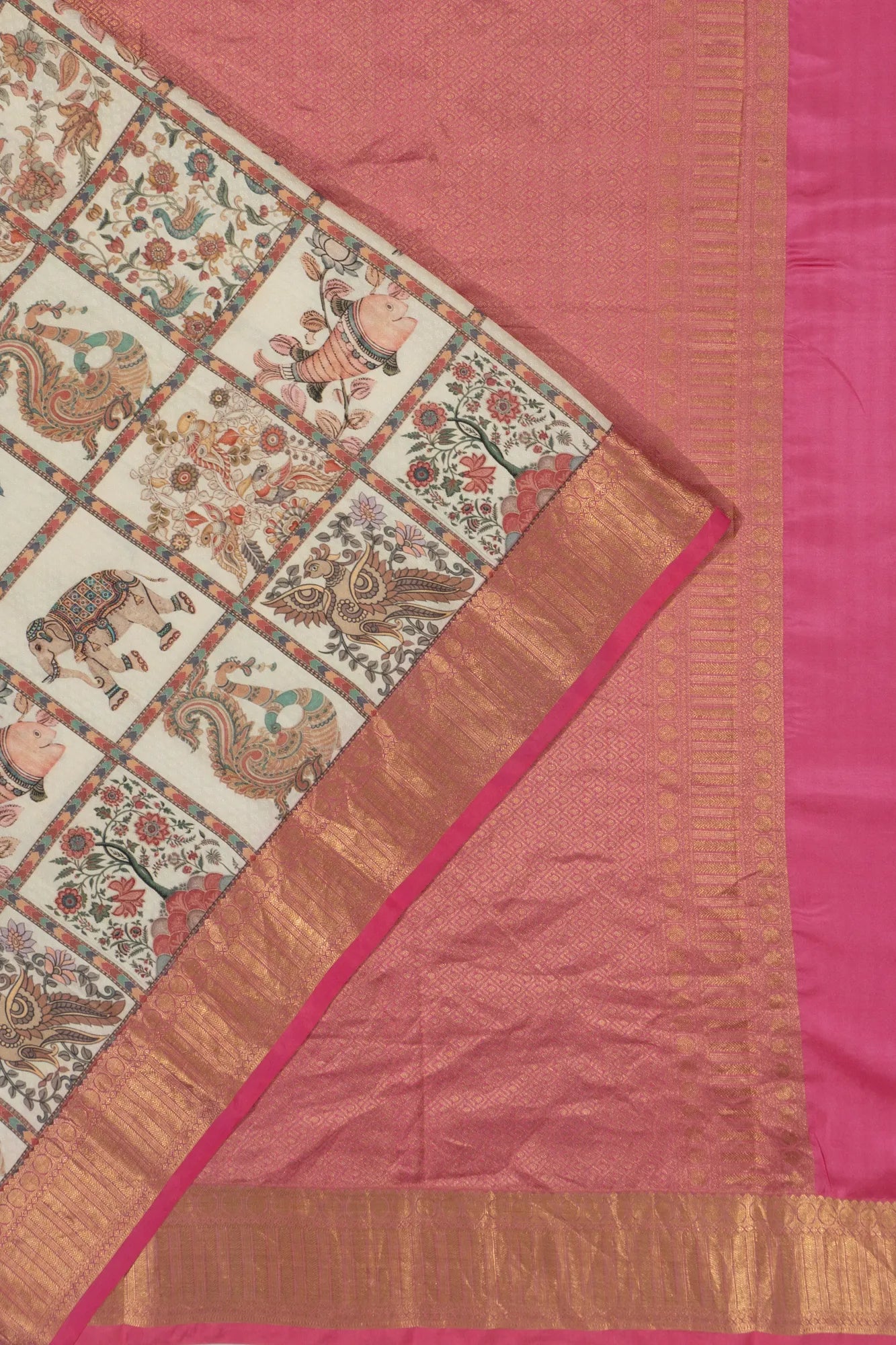 Kanchipuram Silk Floral Printed Off White Saree