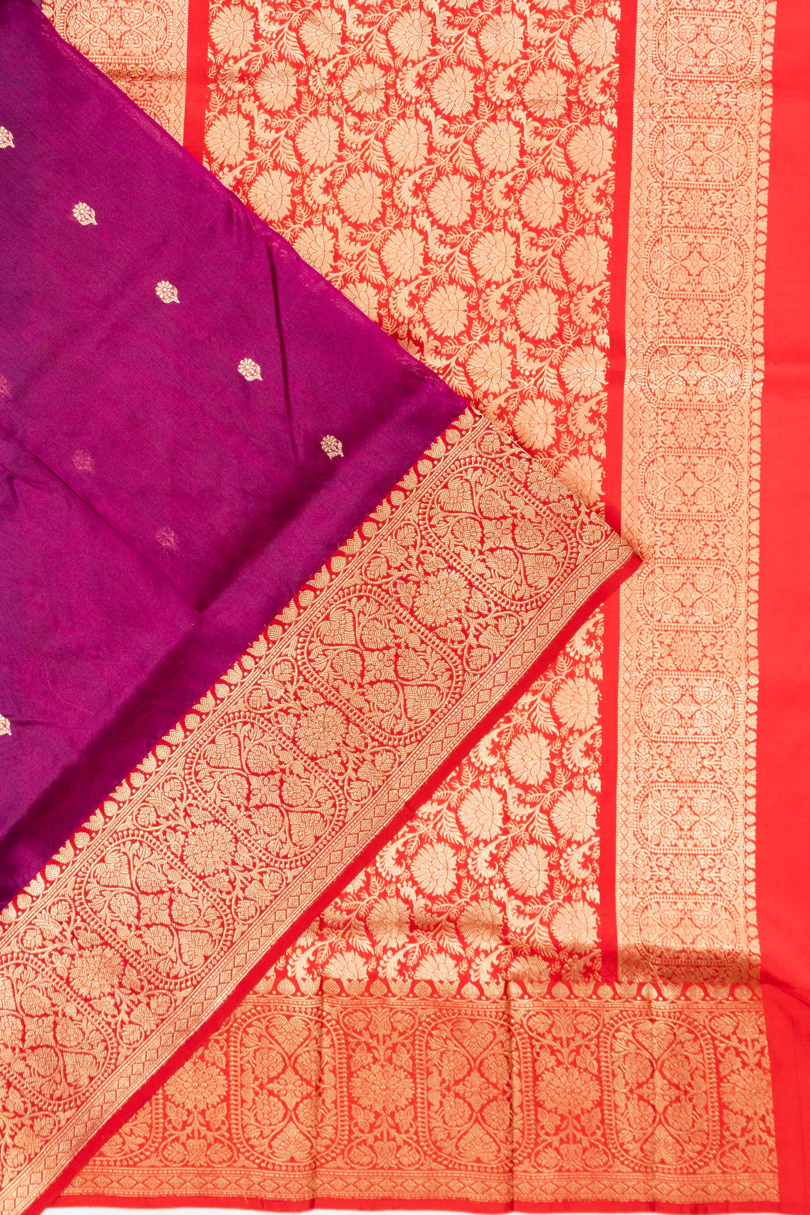 Banarasi Kora Organza Butta Purple Saree