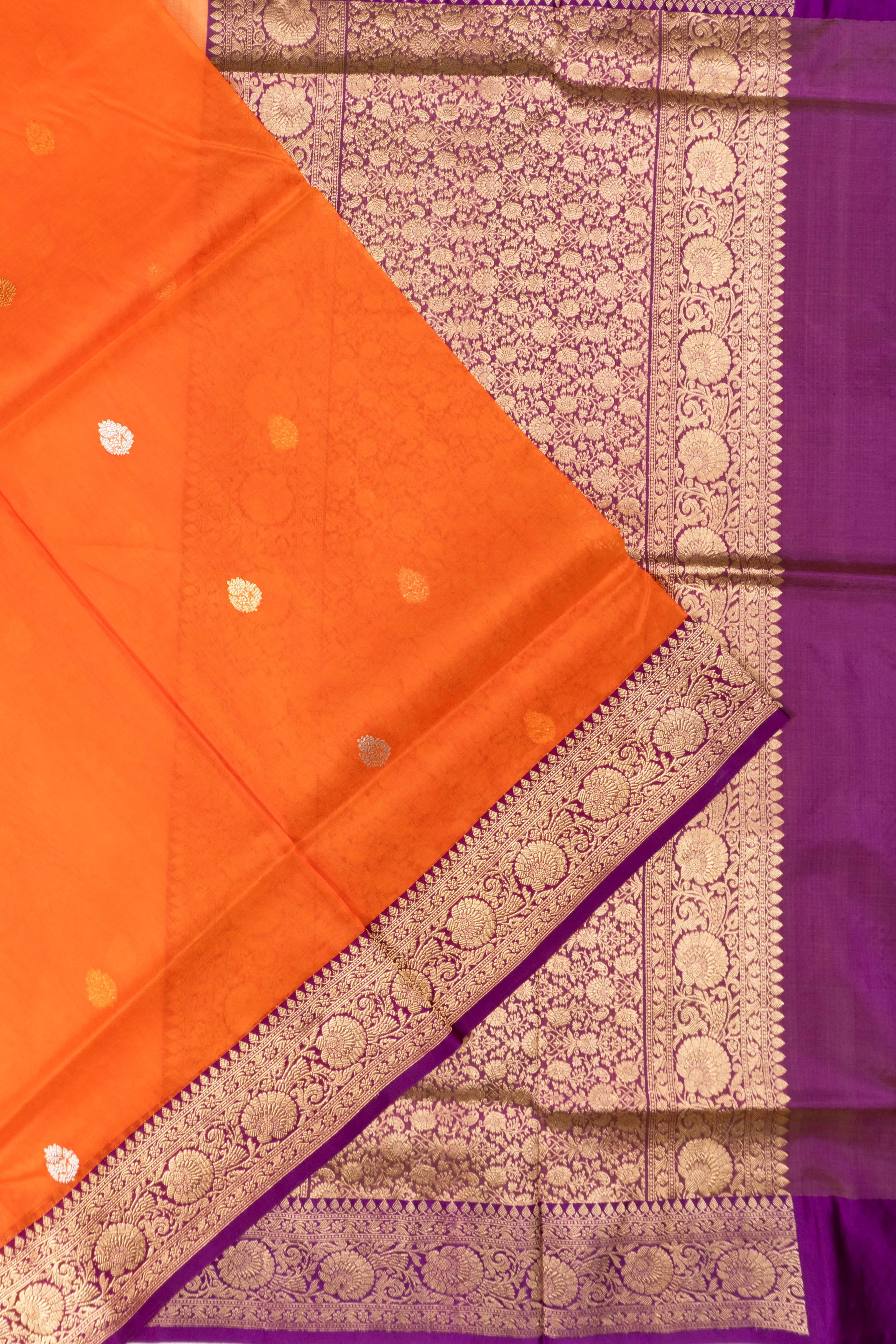 Banarasi Kora Organza Butta Orange Saree