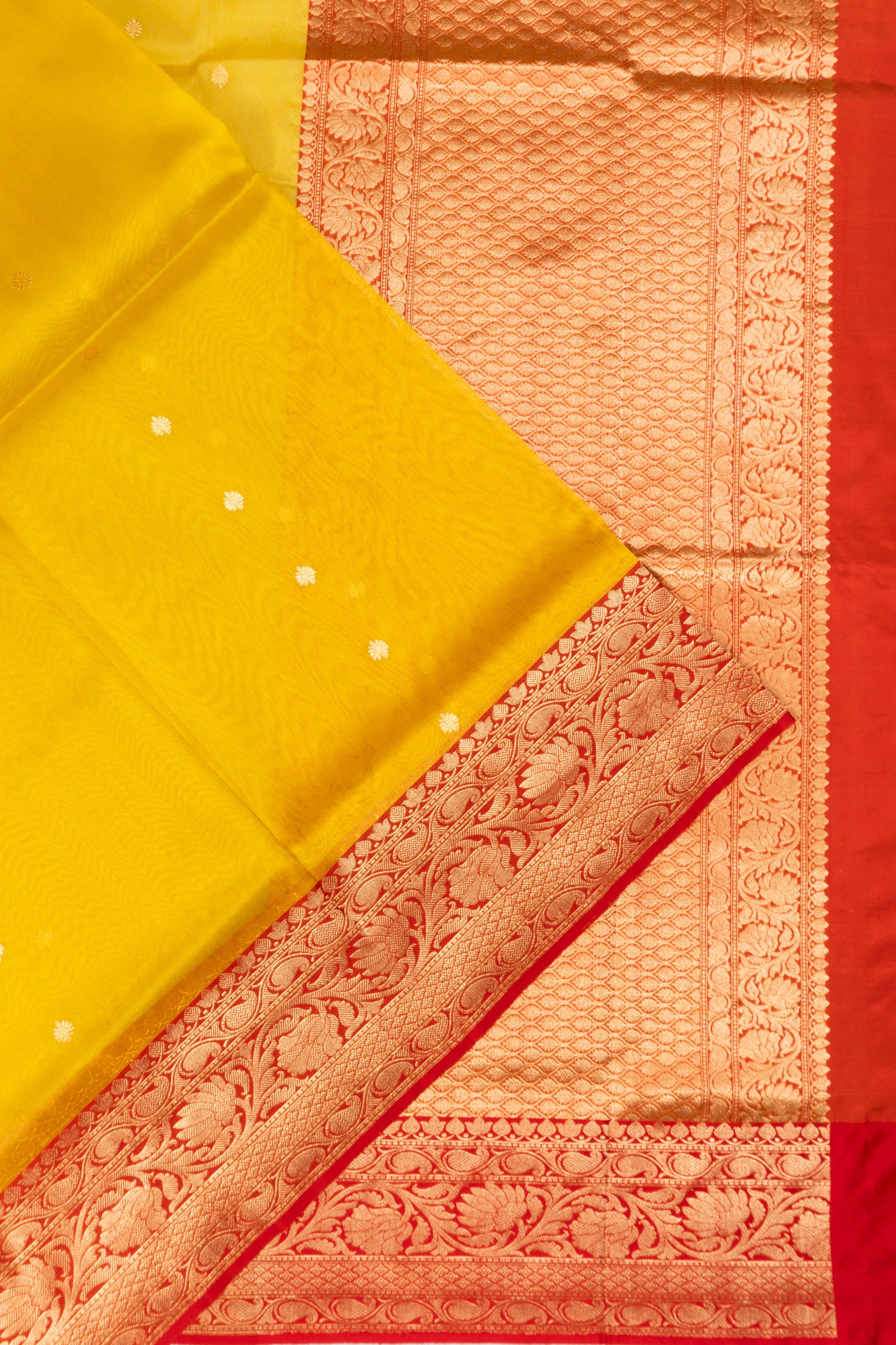 Banarasi Kora Organza Butta Yellow Saree