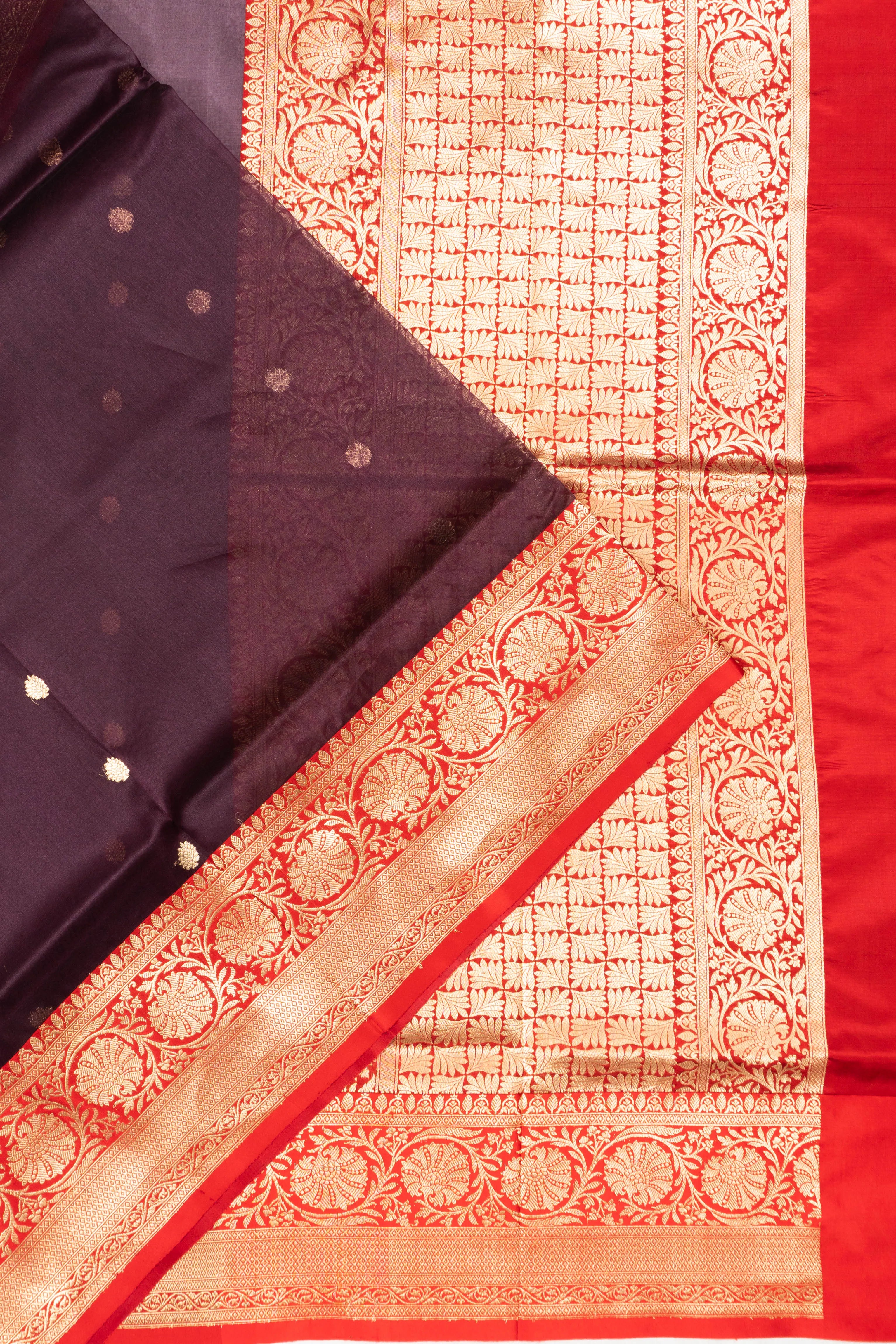 Banarasi Kora Organza Butta Burgundy Saree