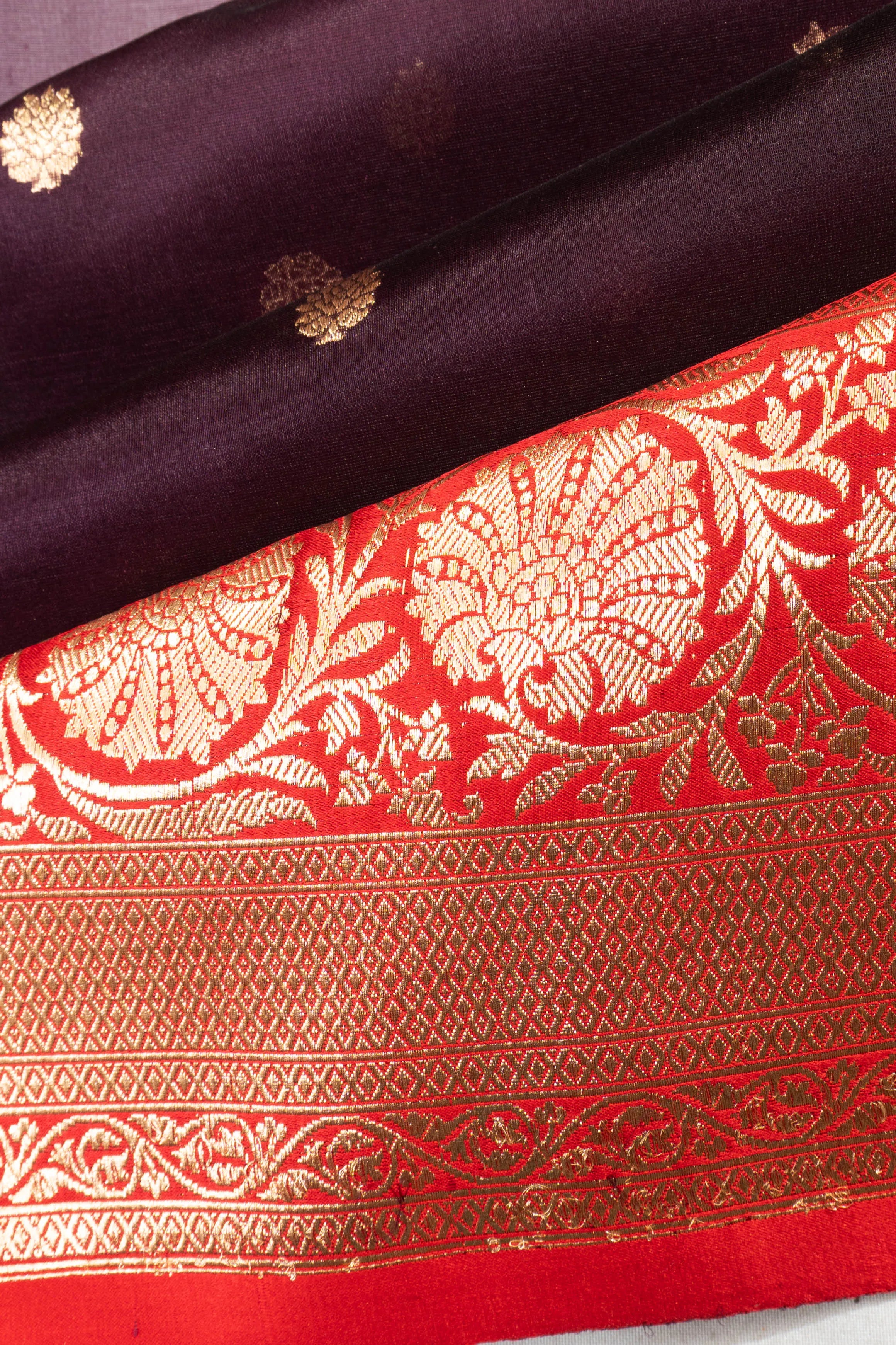 Banarasi Kora Organza Butta Burgundy Saree