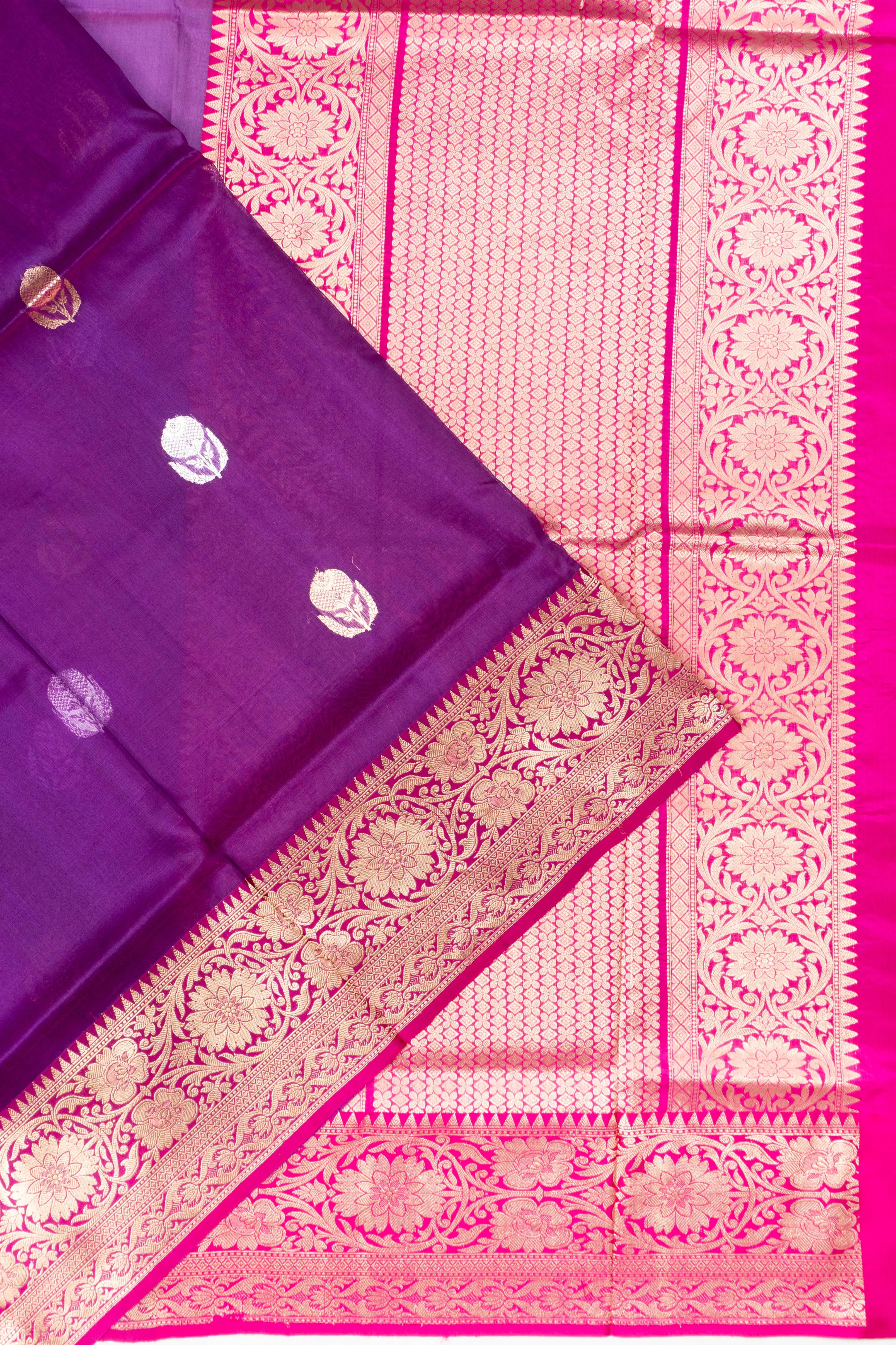 Banarasi Kora Organza Butta Purple Saree