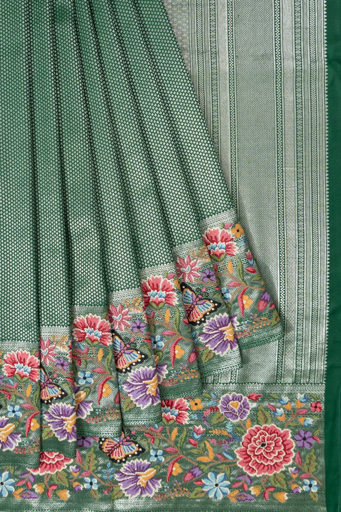 Kanchipuram Silk Brocade Dark Green Saree With Embroidery Border