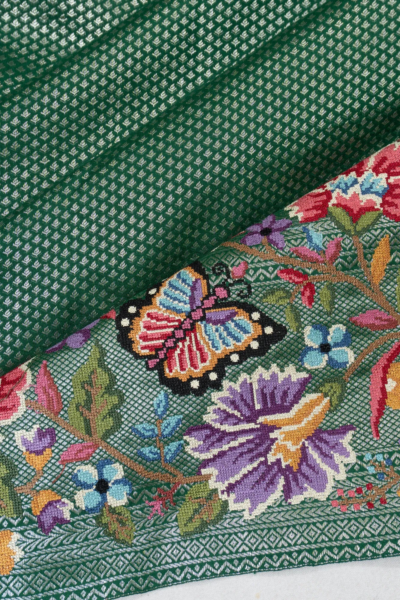 Kanchipuram Silk Brocade Dark Green Saree With Embroidery Border