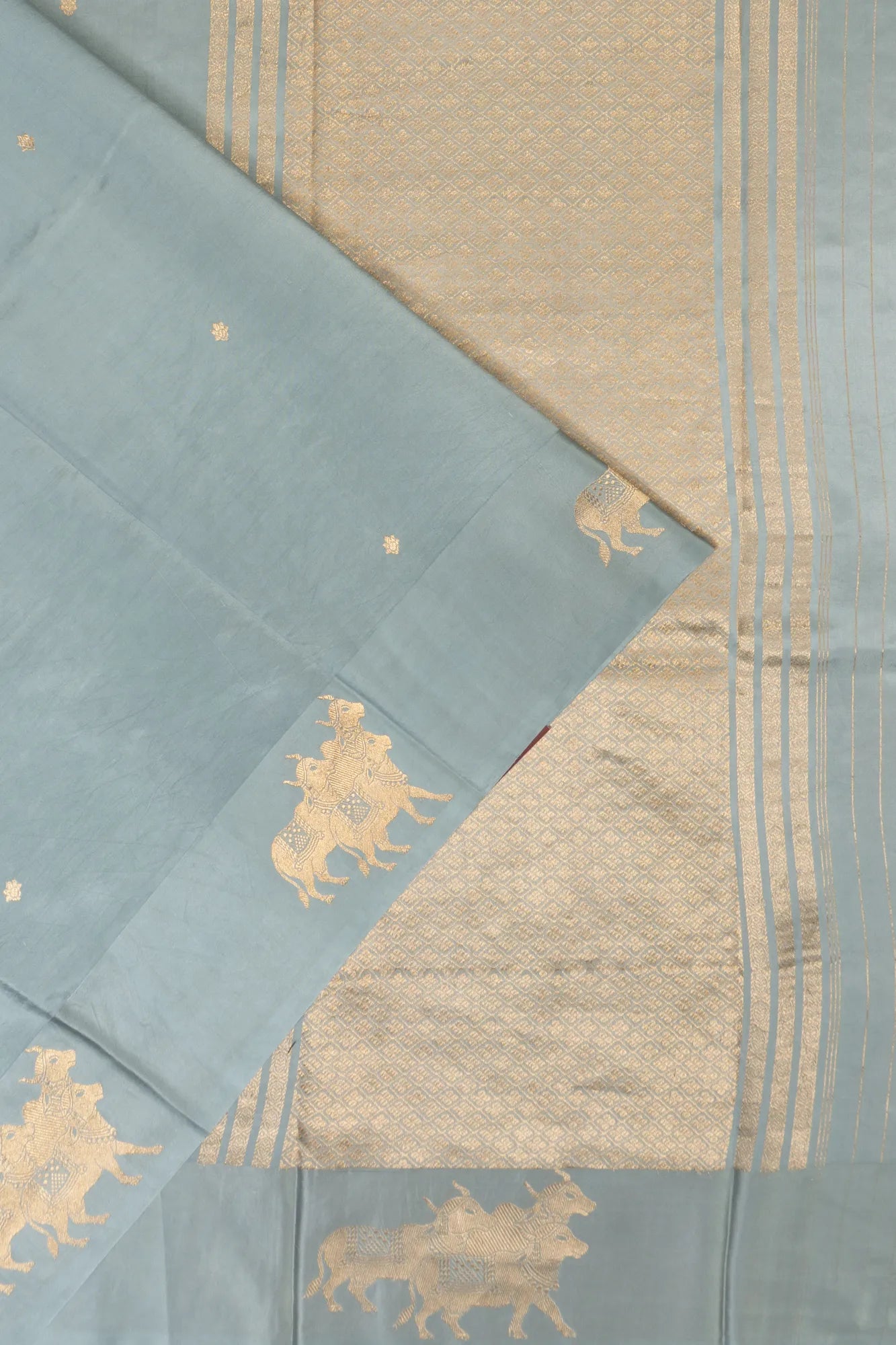 Banarasi Katan Silk Butta Grey Saree With Pichwai Border